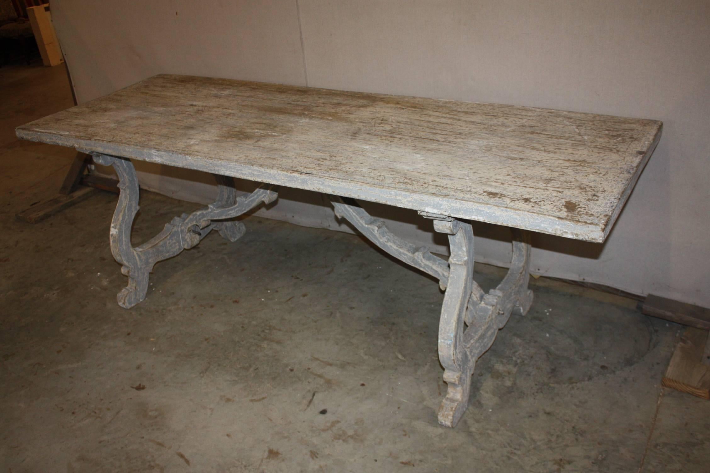 Painted Swedish Trestle Table In Good Condition In Fairhope, AL