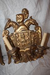 Pair of Italian Gilded Sconces with Coat of Arms Crest