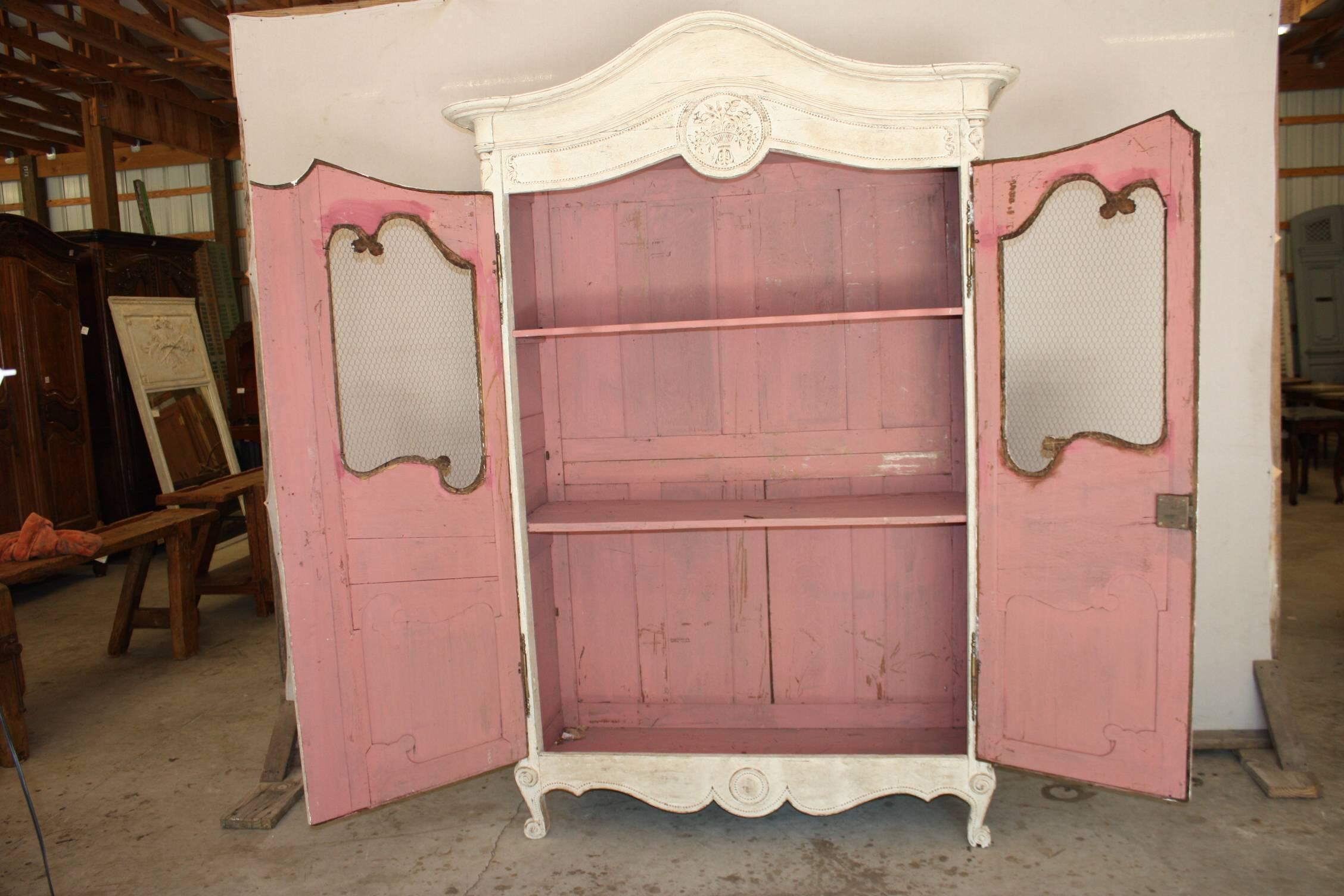 Wood 19th Century Painted Louis XV Provençale Armoire