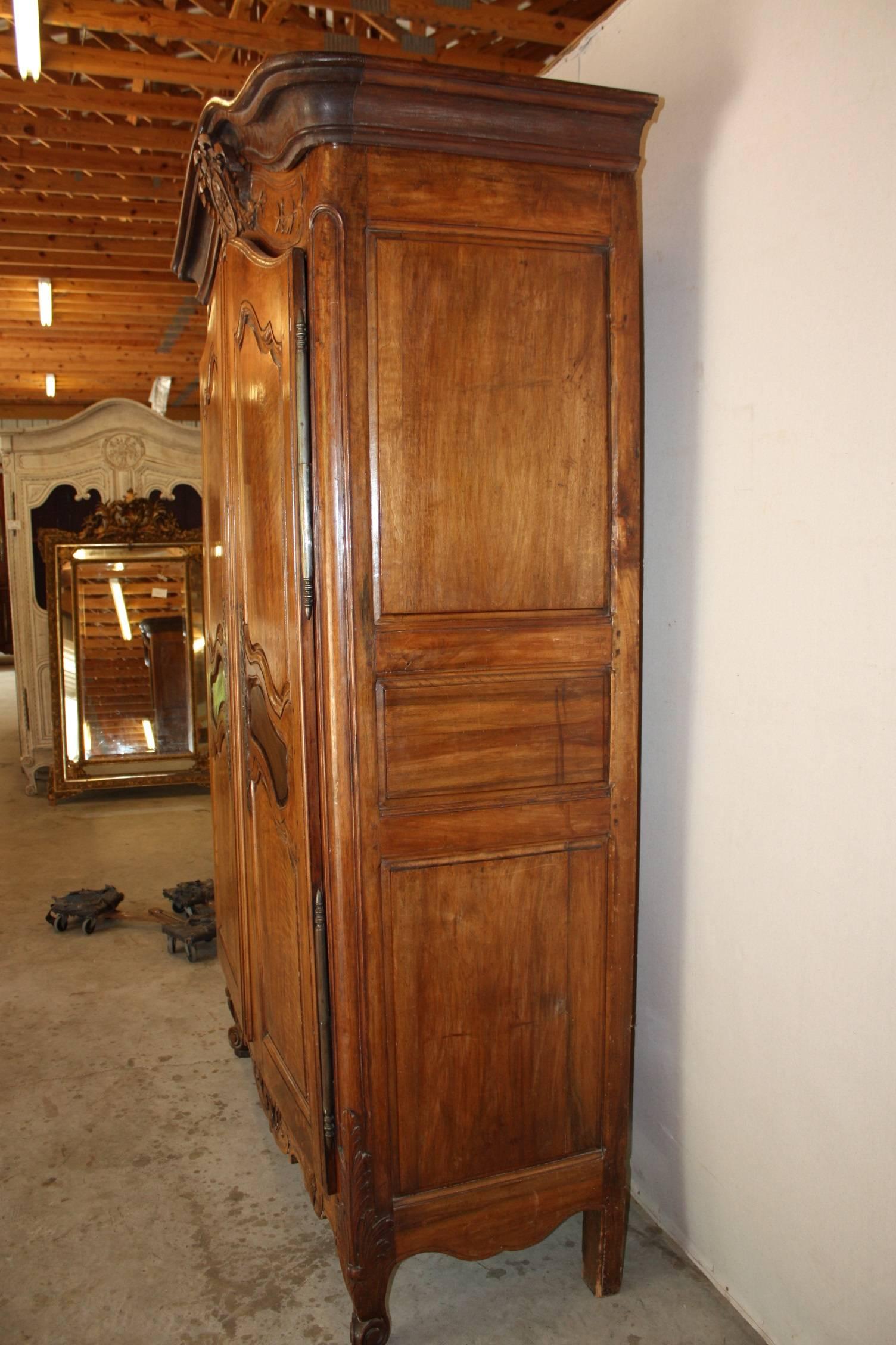 French Monumental Walnut Armoire In Good Condition In Fairhope, AL