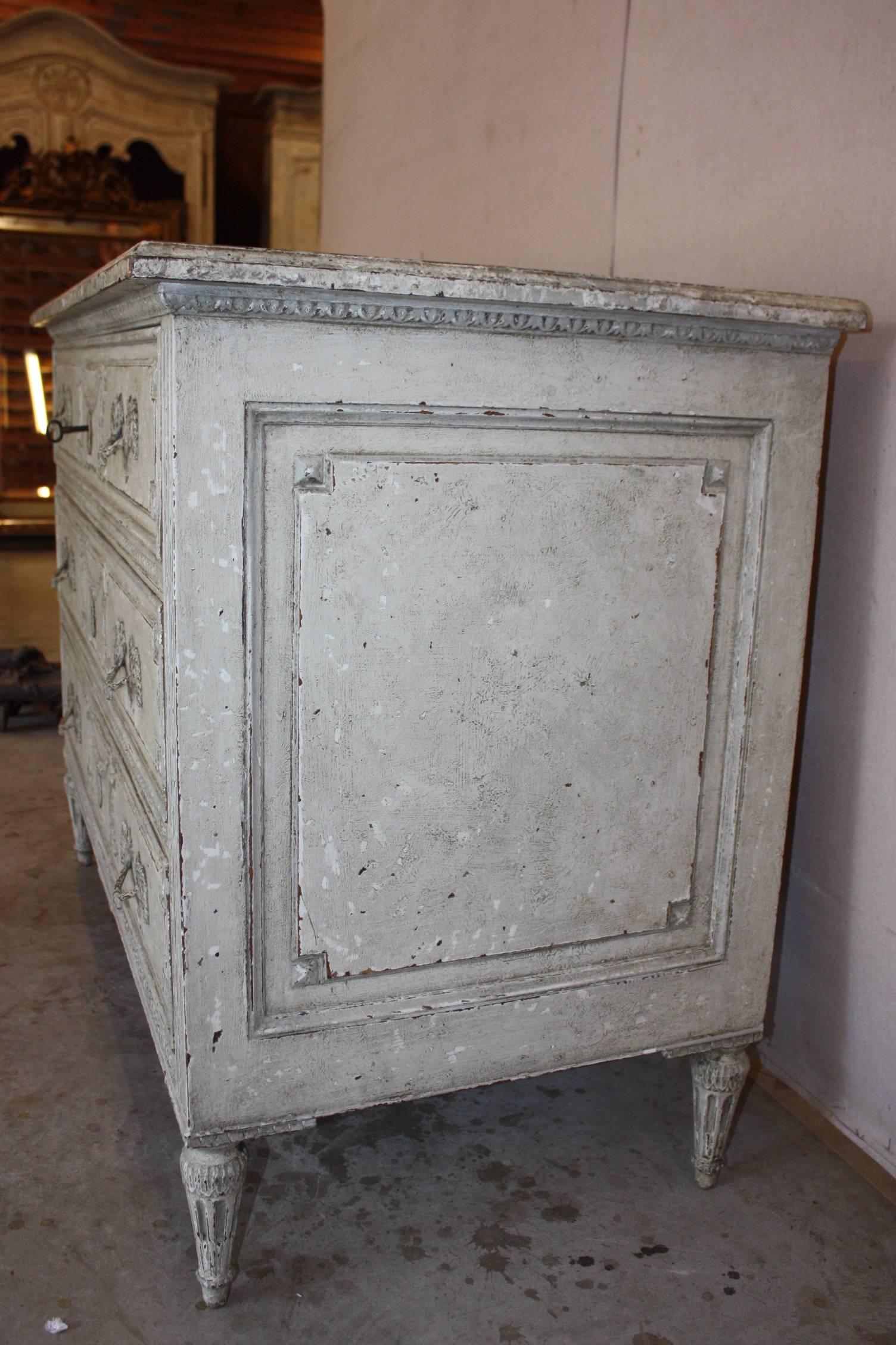 19th Century Louis XVI Painted Commodes with Faux Marble Top
