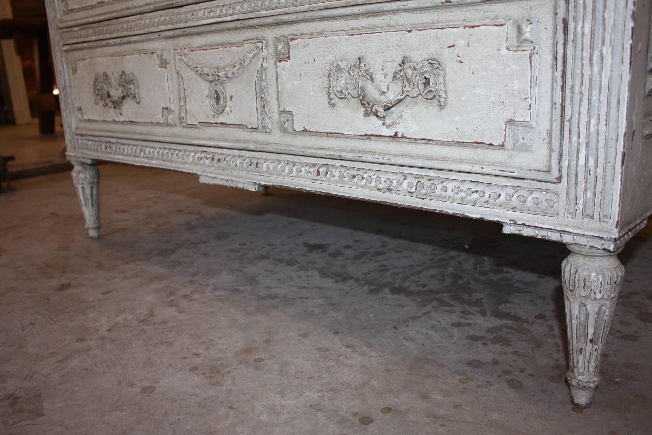 Louis XVI Painted Commodes with Faux Marble Top 2