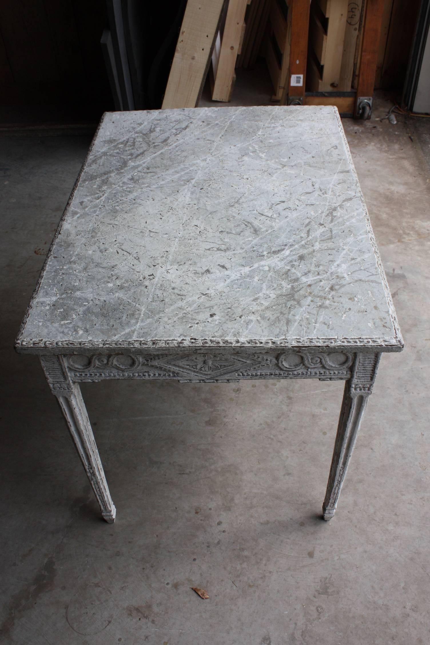 Painted Louis XVI Game Table with Faux Marble-Top 1