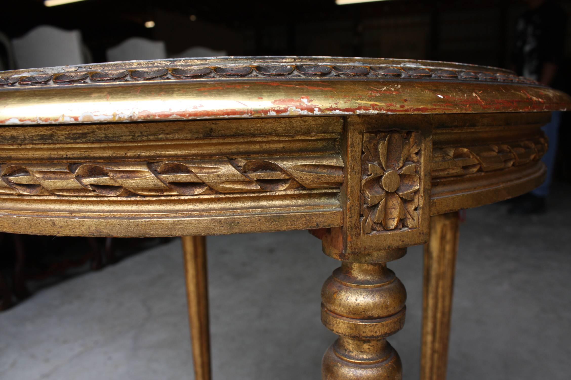 Round Marble-Top Gueridon in Gilded Wood 1
