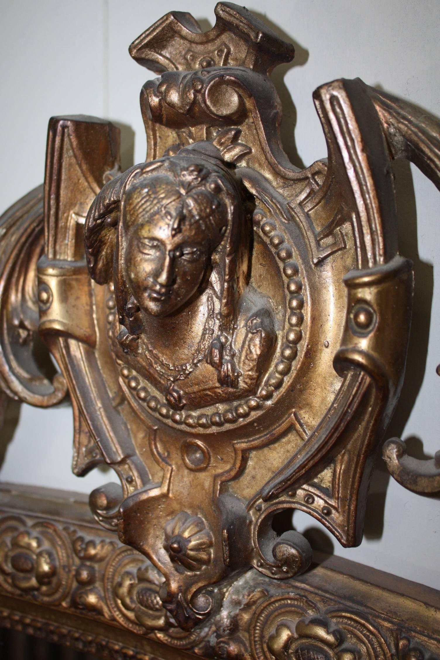 19th Century French Gilded Mirror with Cartouche In Good Condition In Fairhope, AL