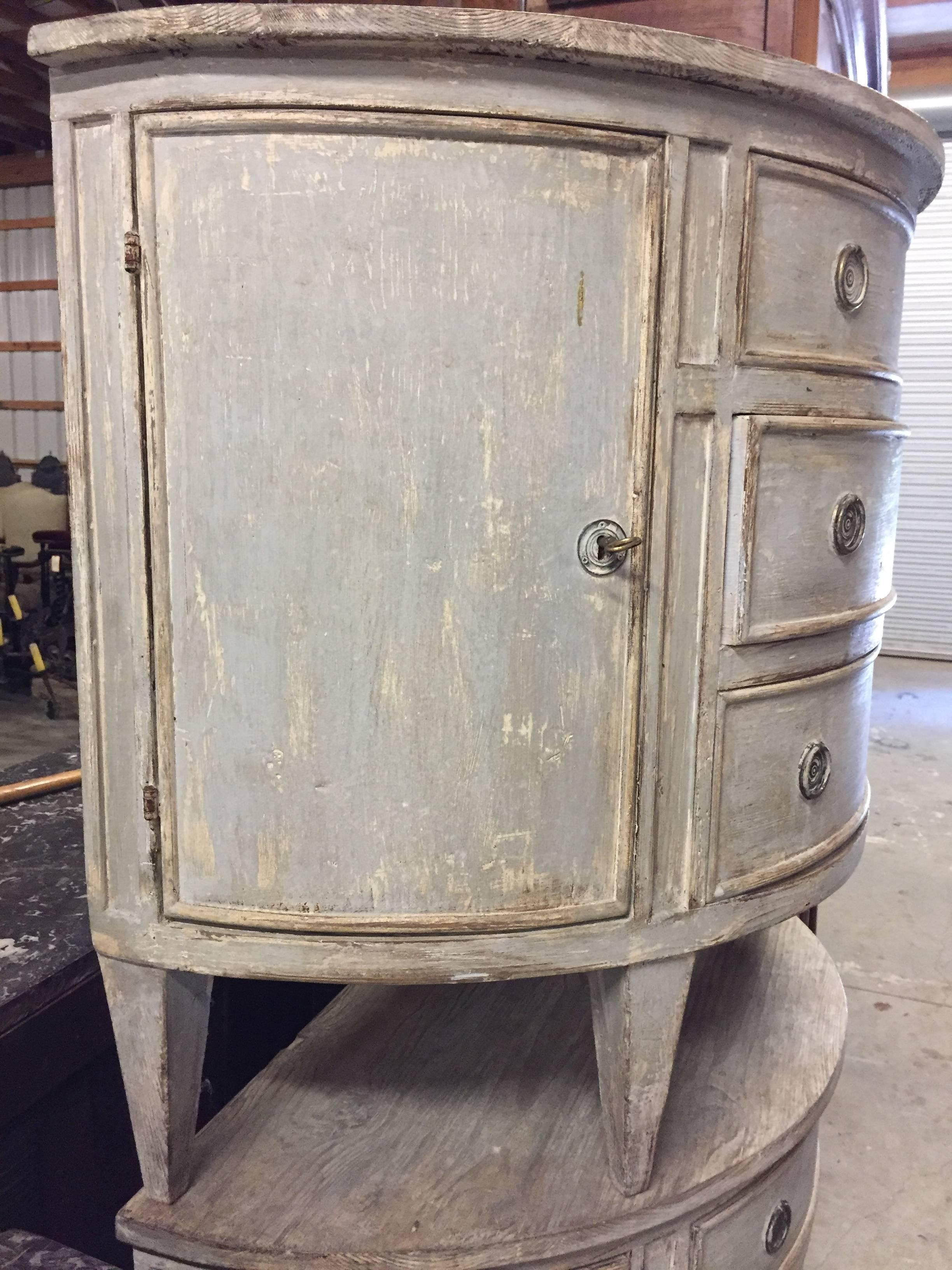 Pair of Painted Demilune Cabinets Commodes, Early 20th Century 3