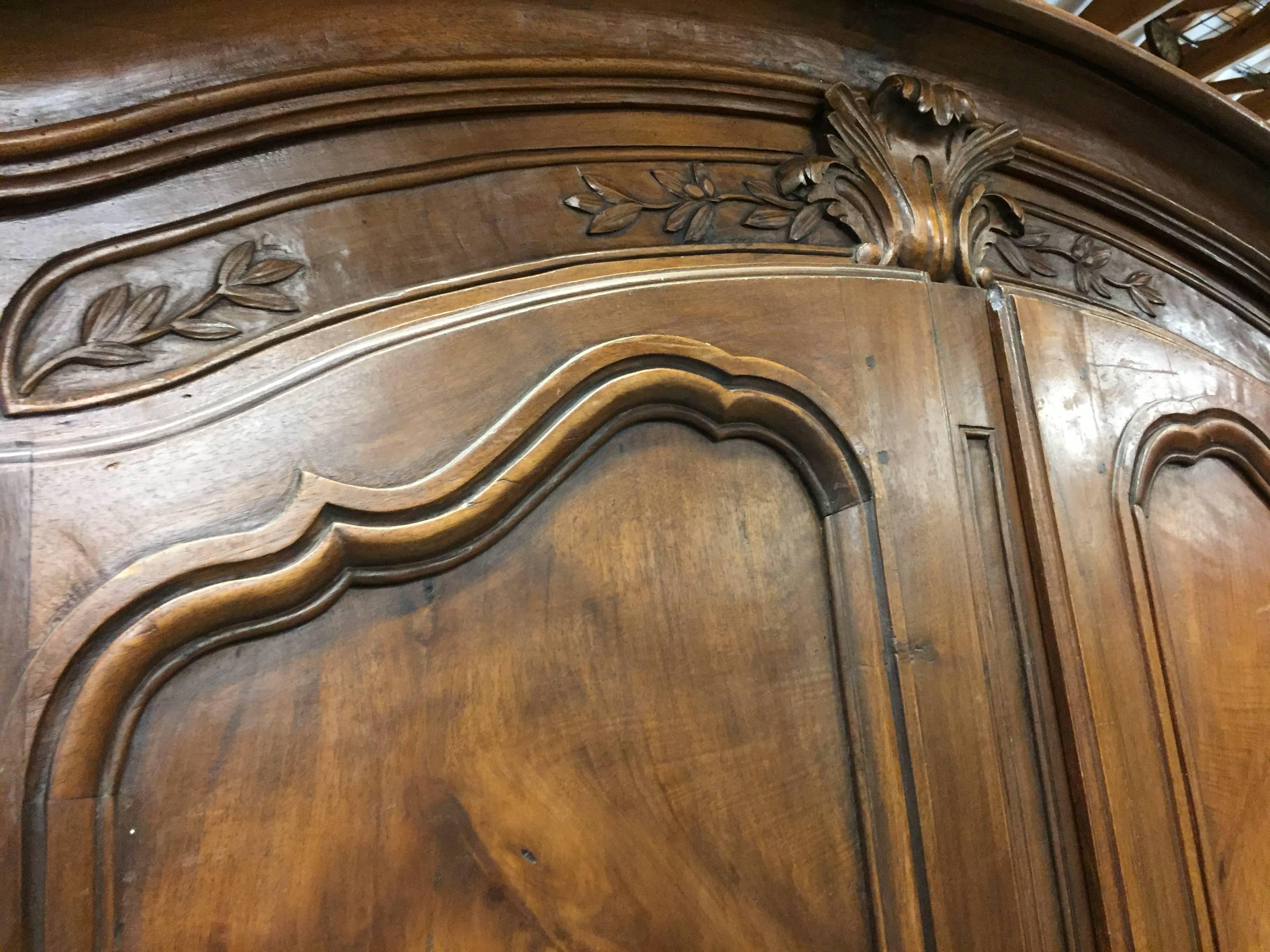 19th Century Country French Louis XV Carved Walnut Armoire 1