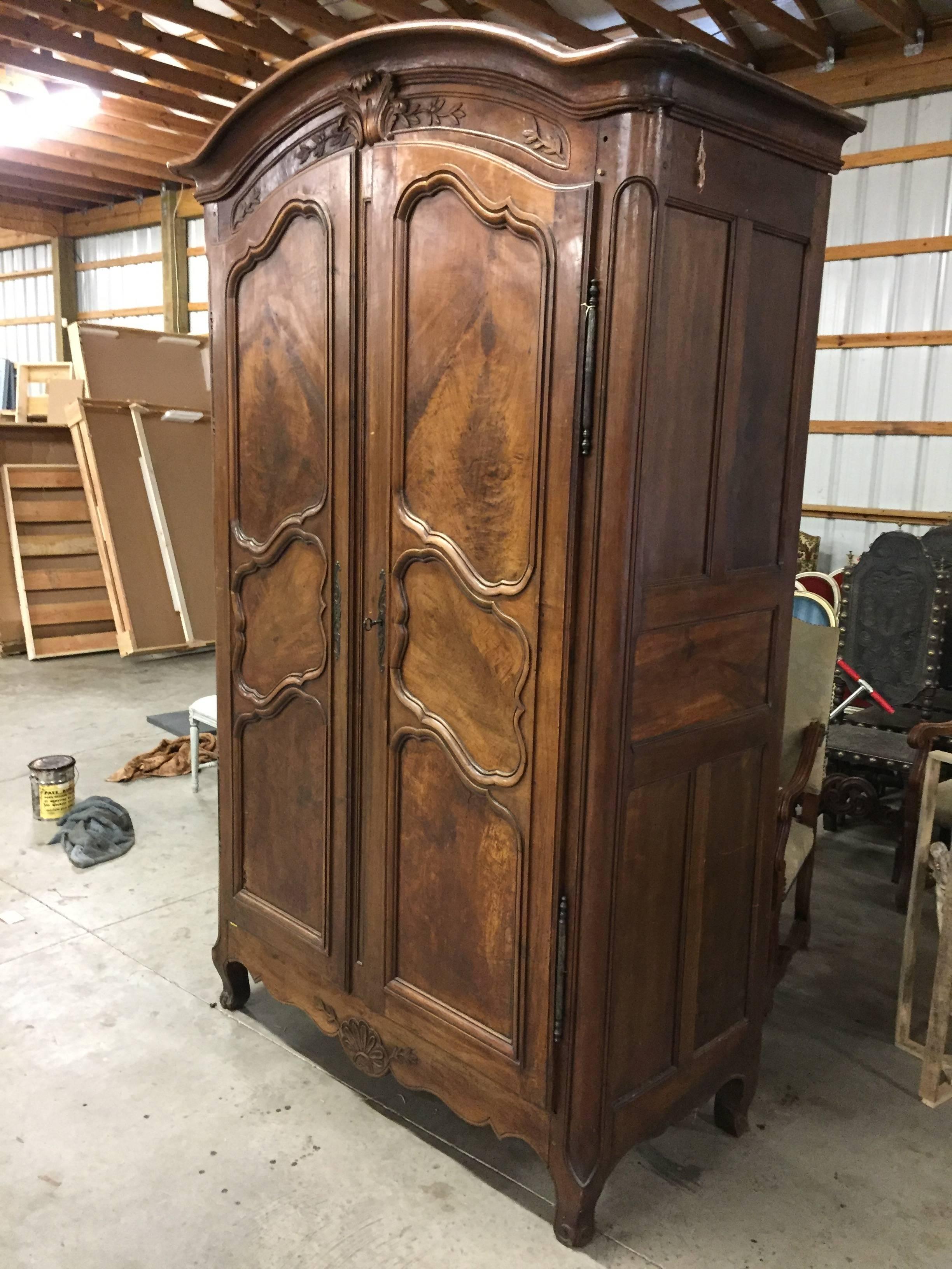 19th Century Country French Louis XV Carved Walnut Armoire 6