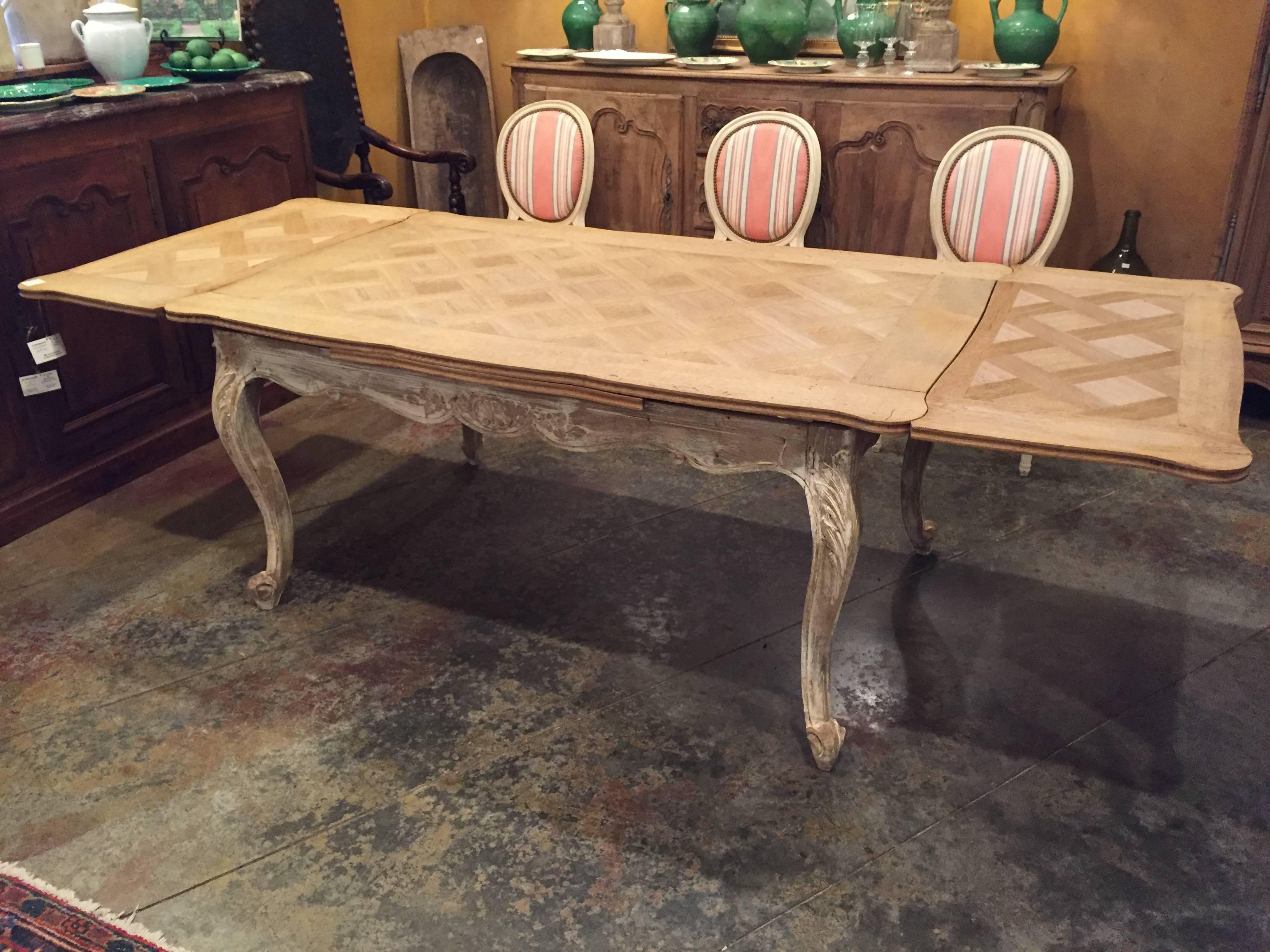 French Parquet Top Draw-Leaf Dining Table In Good Condition In Fairhope, AL