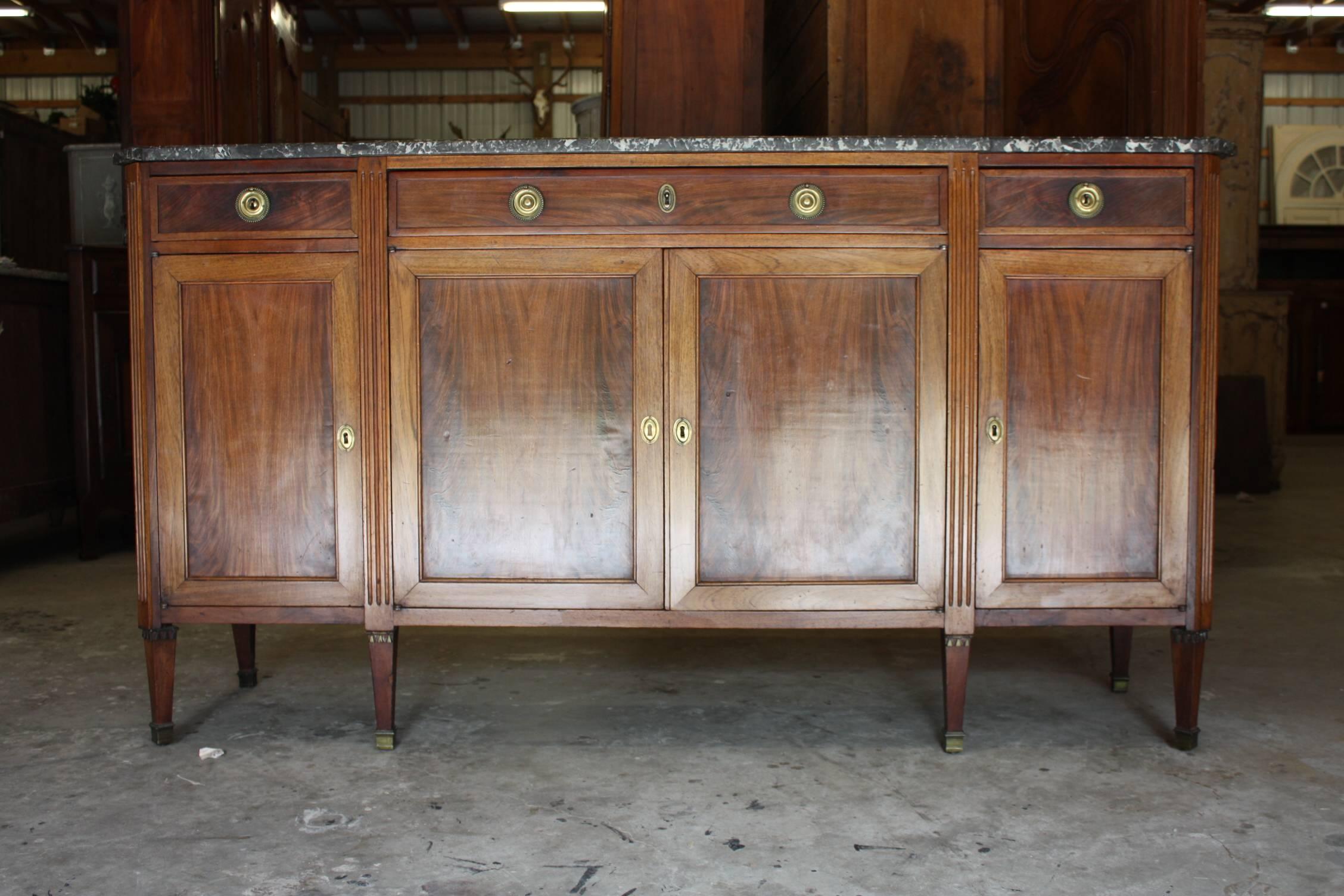 19th Century French Louis XVI Walnut Four-Door Buffet with Marble Top 2