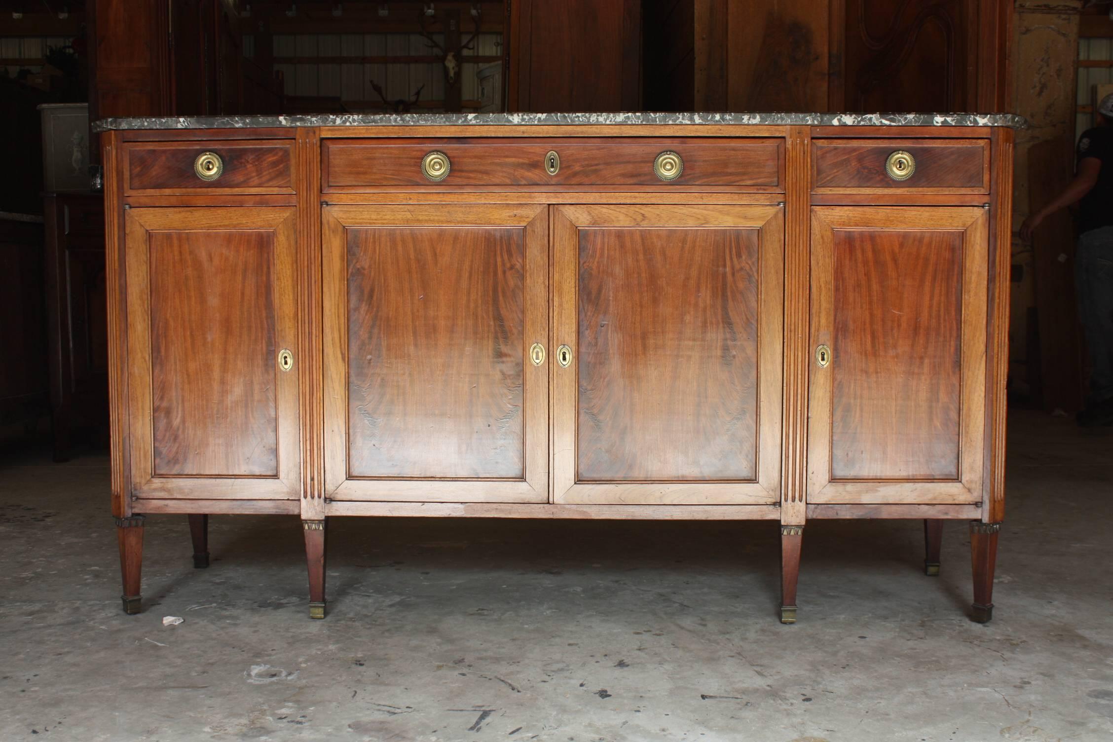 19th Century French Louis XVI Walnut Four-Door Buffet with Marble Top 4