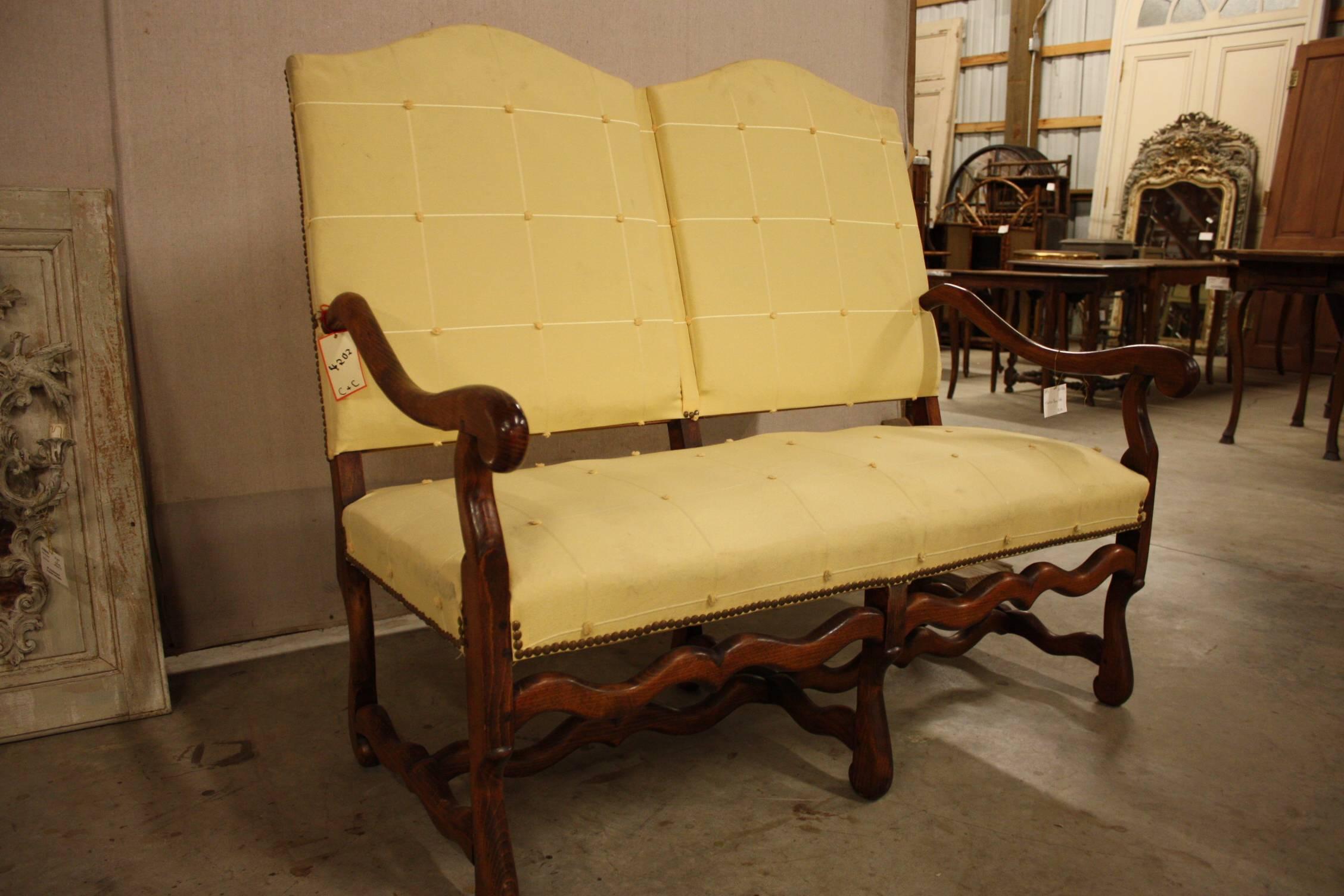 French Os de Mouton settee. Seat is 18 inches from the floor to the top of the cushion.