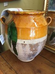 French Confit Pot c. 1800s, Brilliant Green & Yellow Glaze