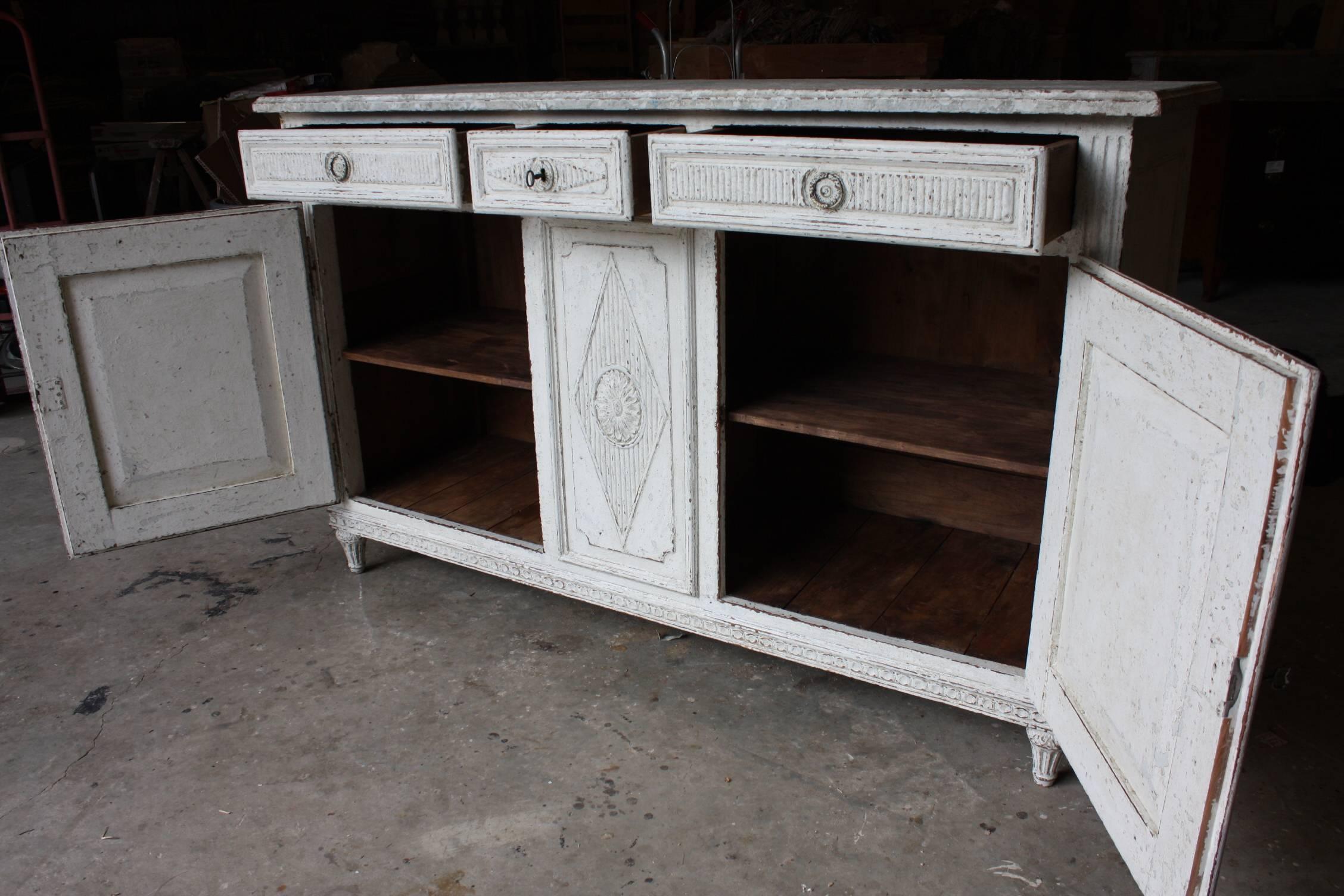 19th Century French Carved Painted Buffet with Faux Marble Top 4
