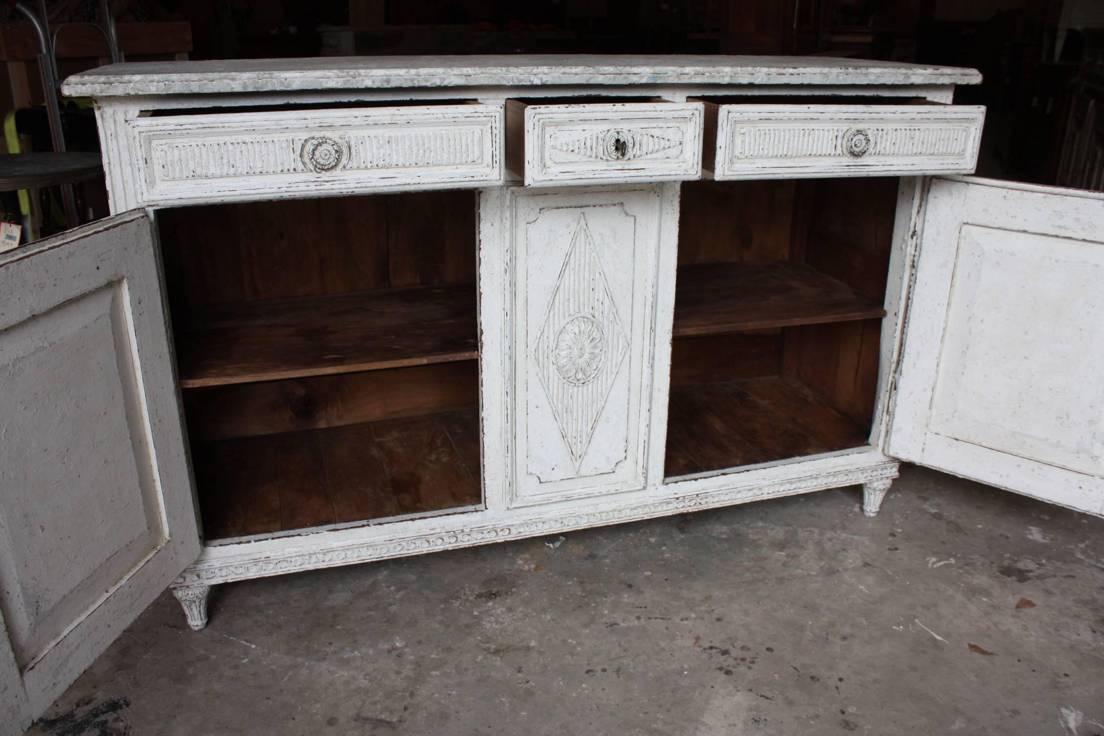 19th Century French Carved Painted Buffet with Faux Marble Top 5