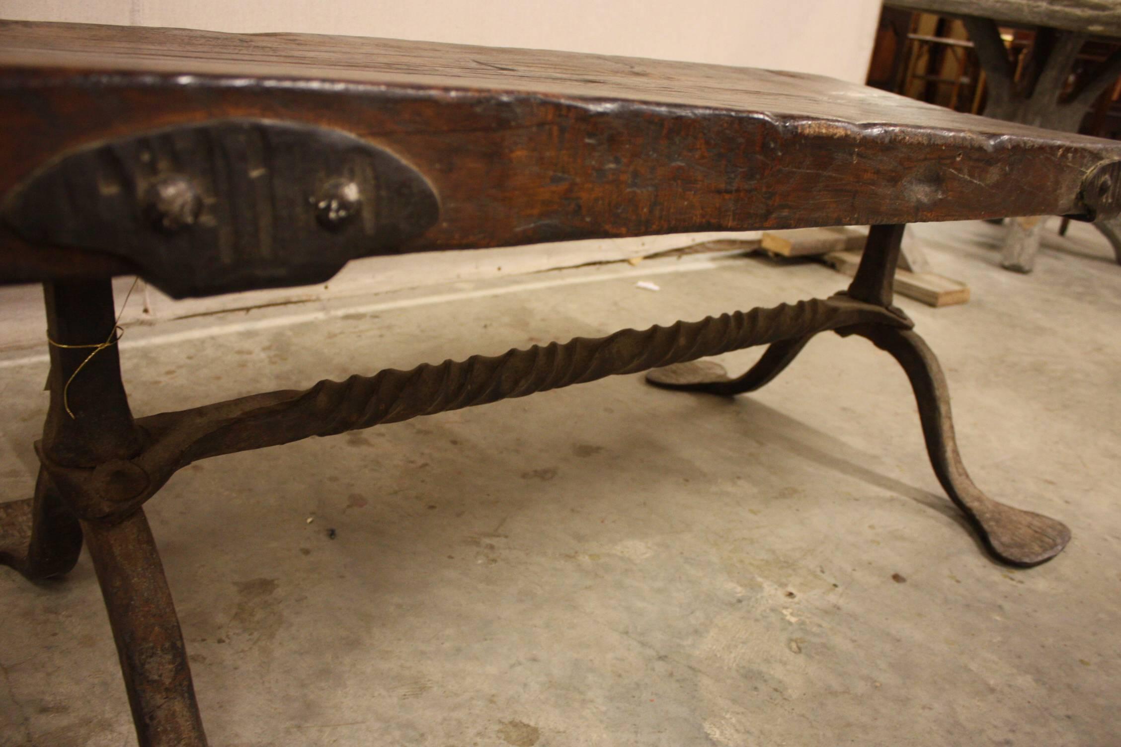 19th Century Coffee Table with Iron Base from France In Good Condition In Fairhope, AL