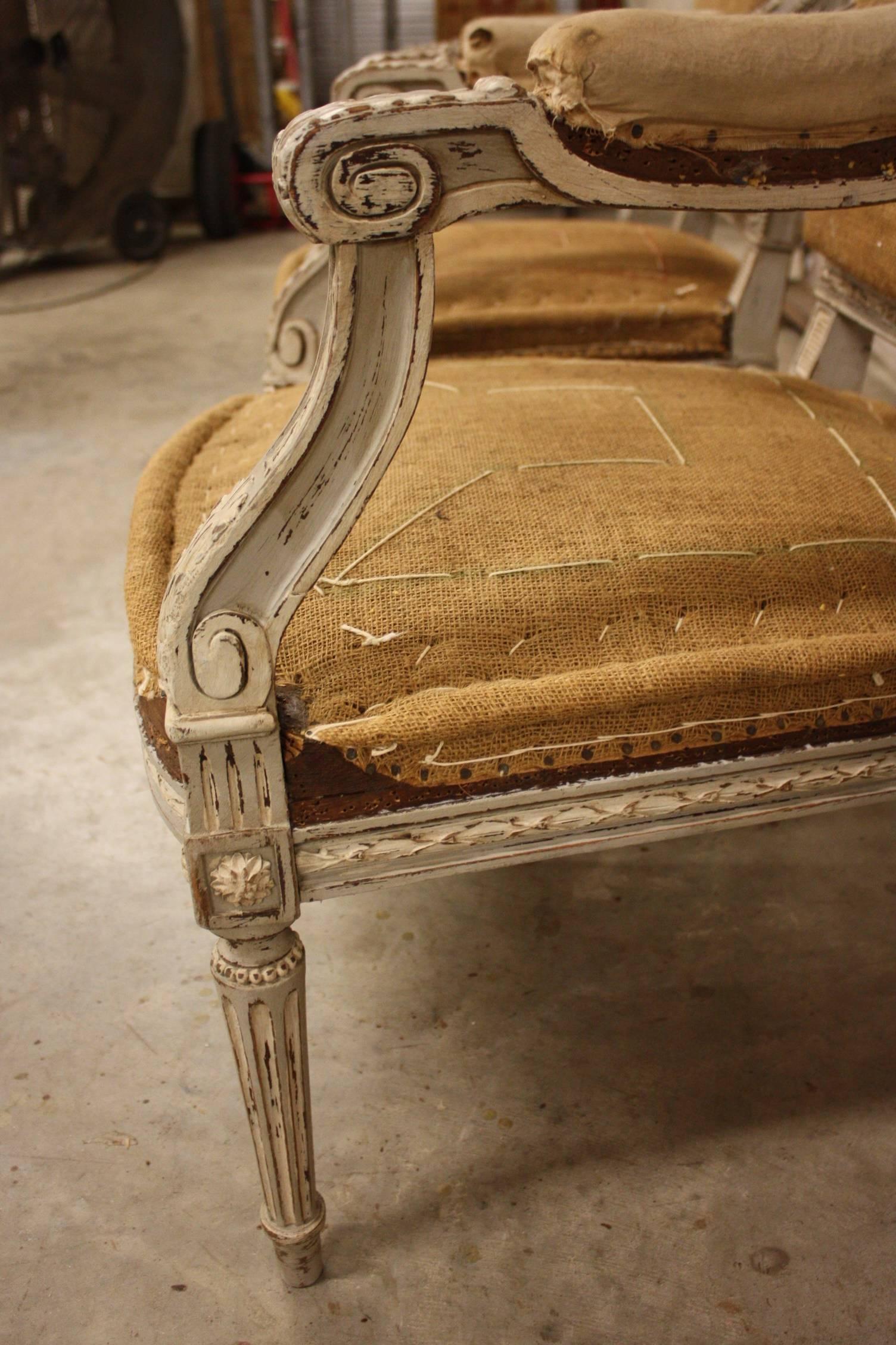 Pair of Painted 19th Century Louis XVI Fauteuils In Good Condition In Fairhope, AL