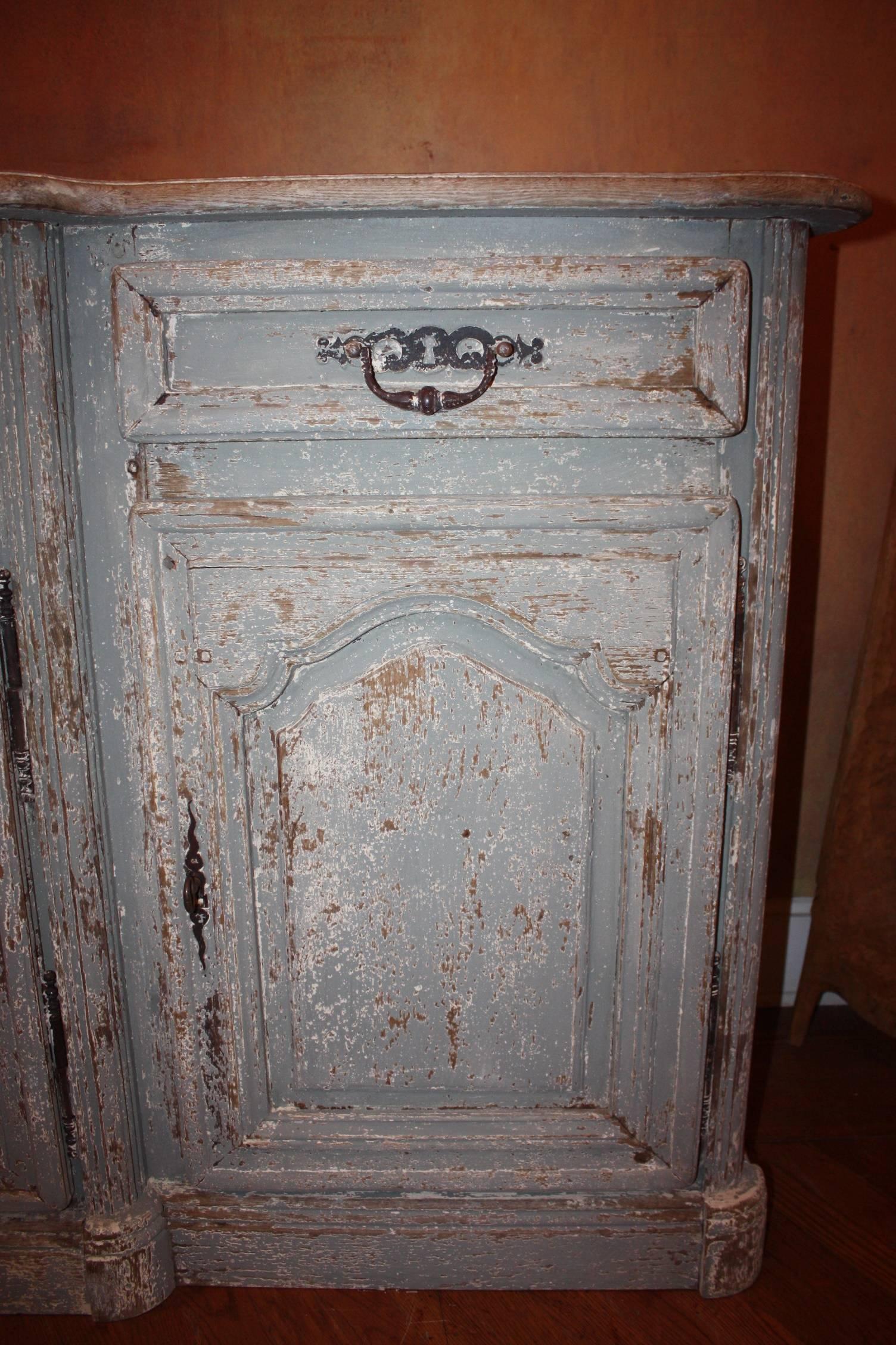19th Century French Blue Painted Enfilade with Bleached Top