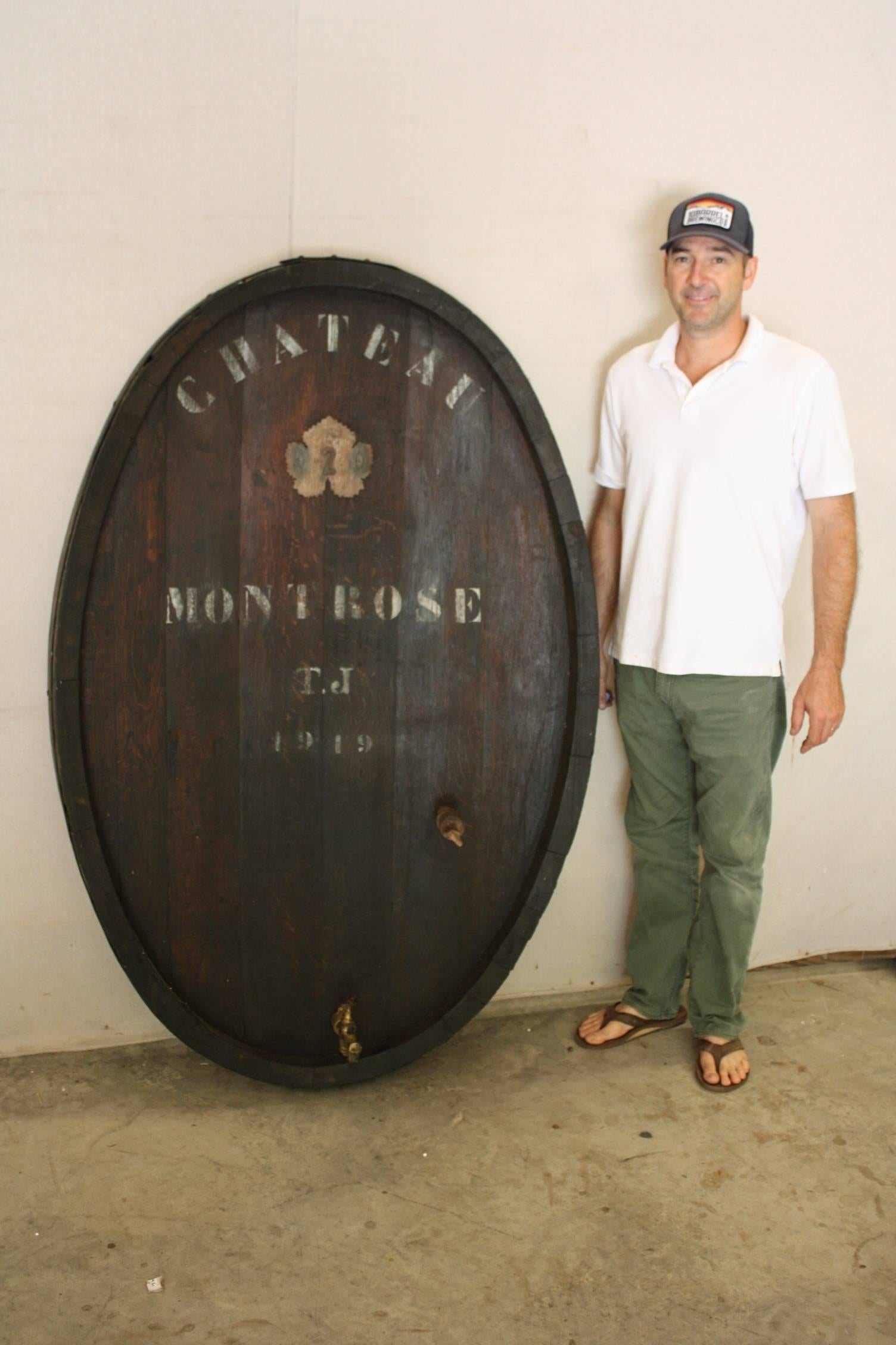 Large Wine Barrel Door from Chateau Montrose Vineyard in France In Good Condition In Fairhope, AL