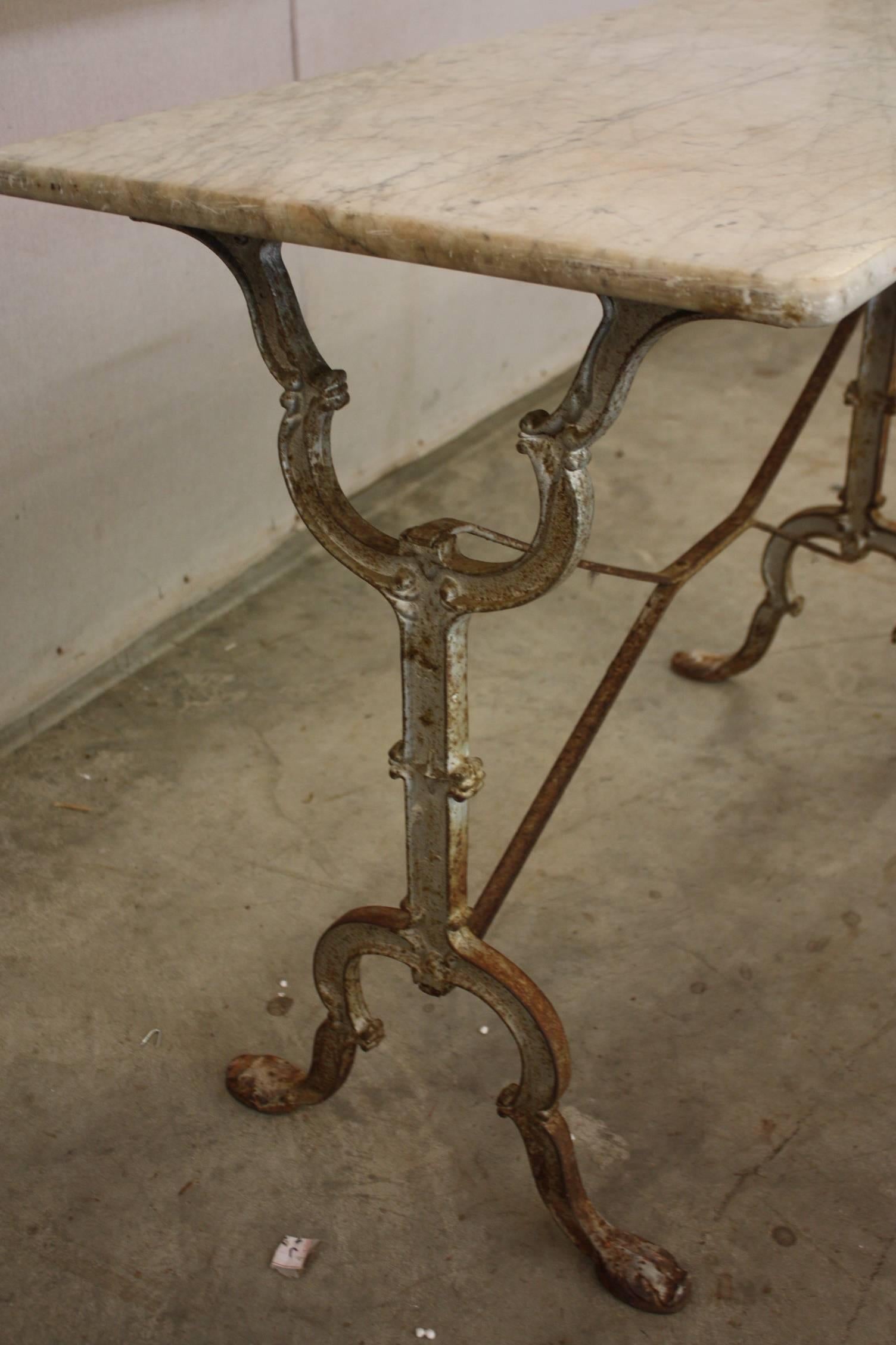 French Cast Iron Marble-Top Bistro Table In Good Condition In Fairhope, AL