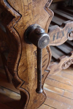 19th Century Rustic French Carpenter Press Table with Wine Bottles Storage Rack