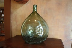 Large French Handblown Green Glass Demijohn Bottle