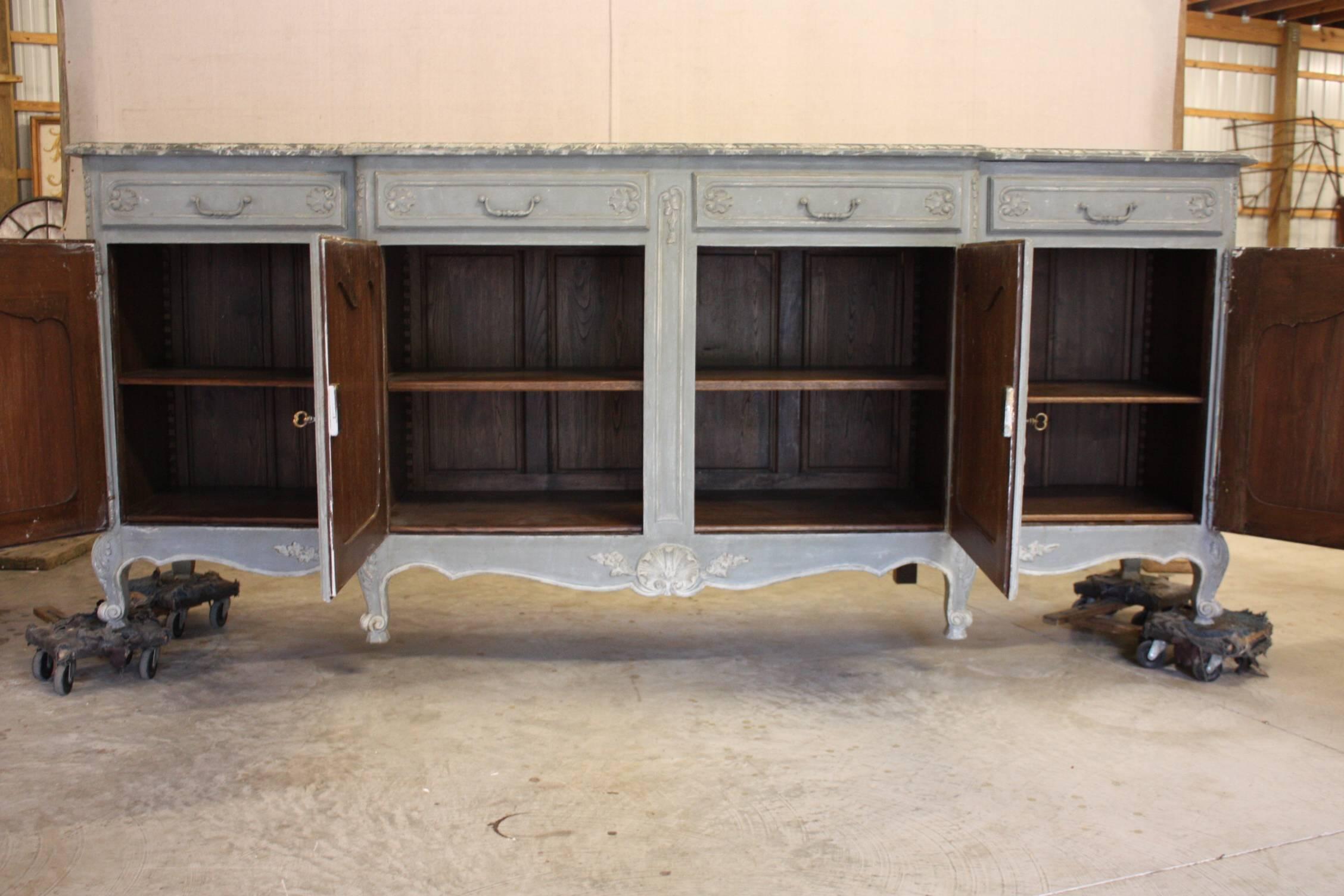 Louis XV Painted Provinical Enfilade with Faux Painted Marble Top For Sale 3