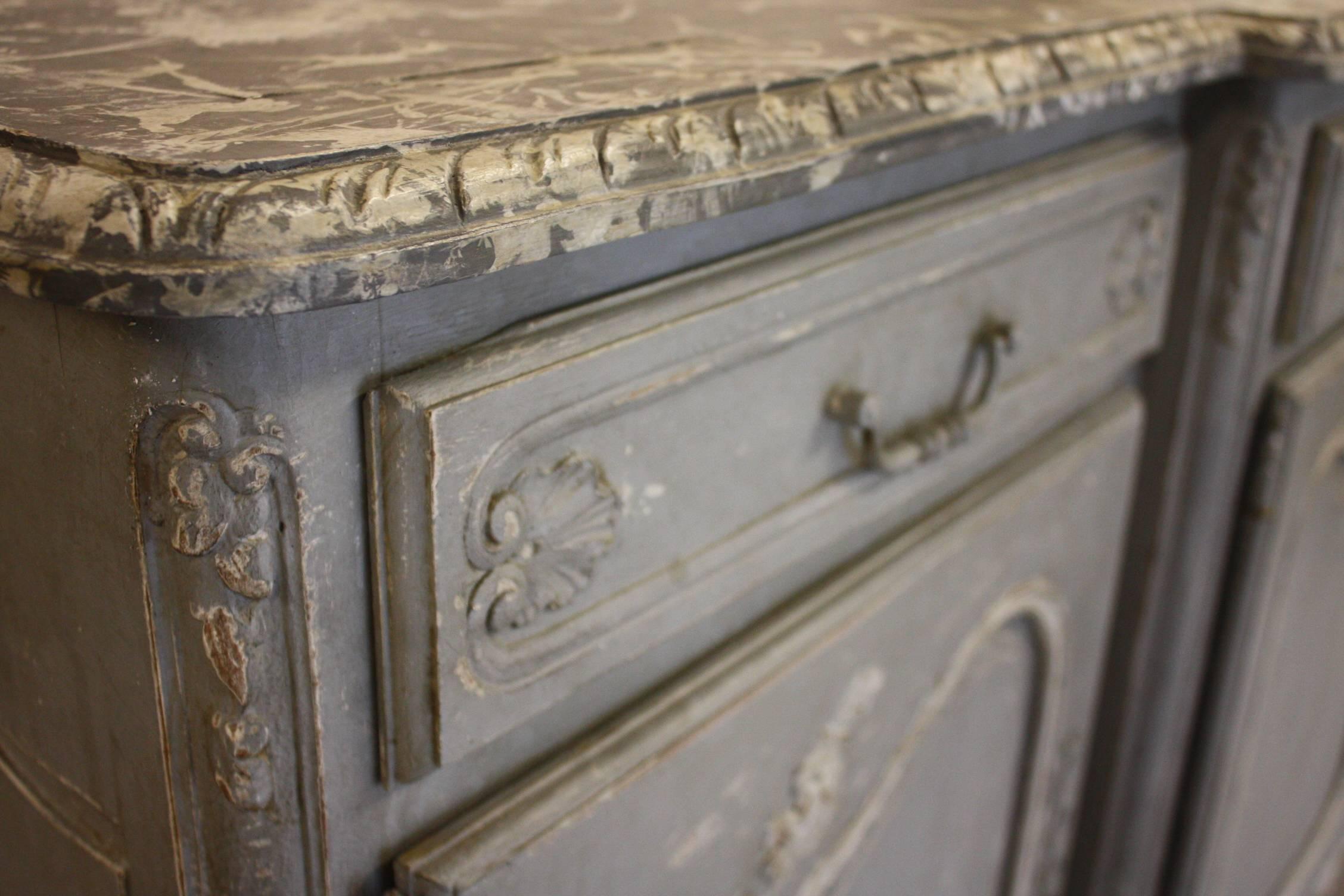 Louis XV Painted Provinical Enfilade with Faux Painted Marble Top For Sale 2