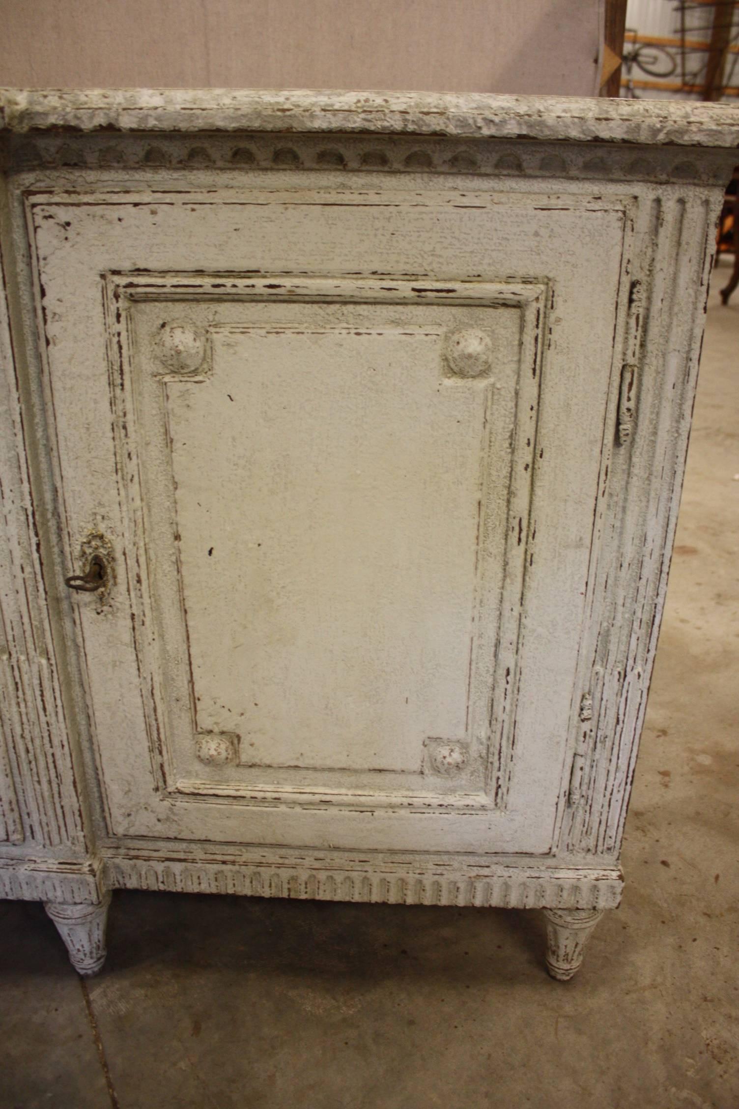 Pair of 19th Century French Painted Buffets with Faux Marble Top In Good Condition In Fairhope, AL