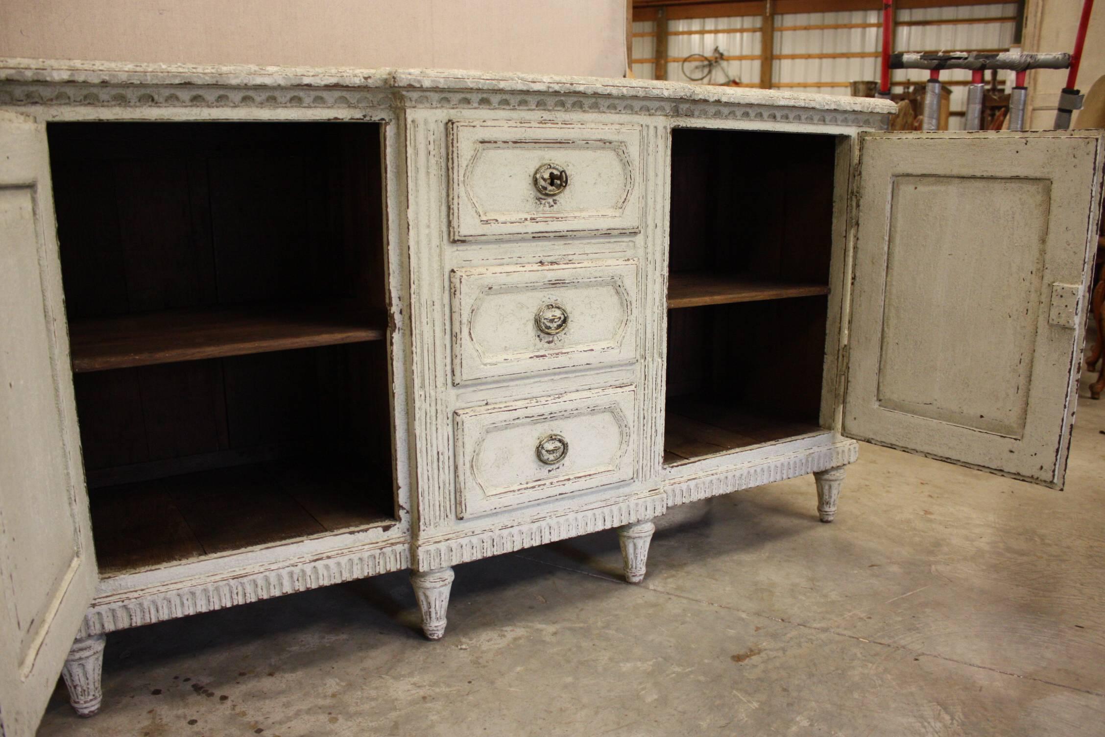 Pair of 19th Century French Painted Buffets with Faux Marble Top 4