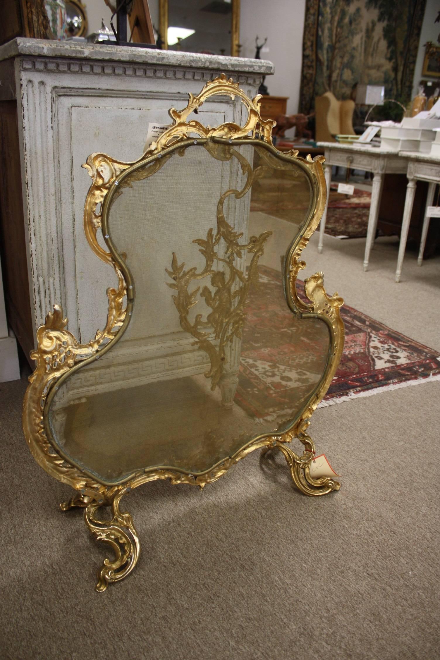 French Gilt Bronze Scroll Fire Place Screen Fire Screen In Good Condition In Fairhope, AL