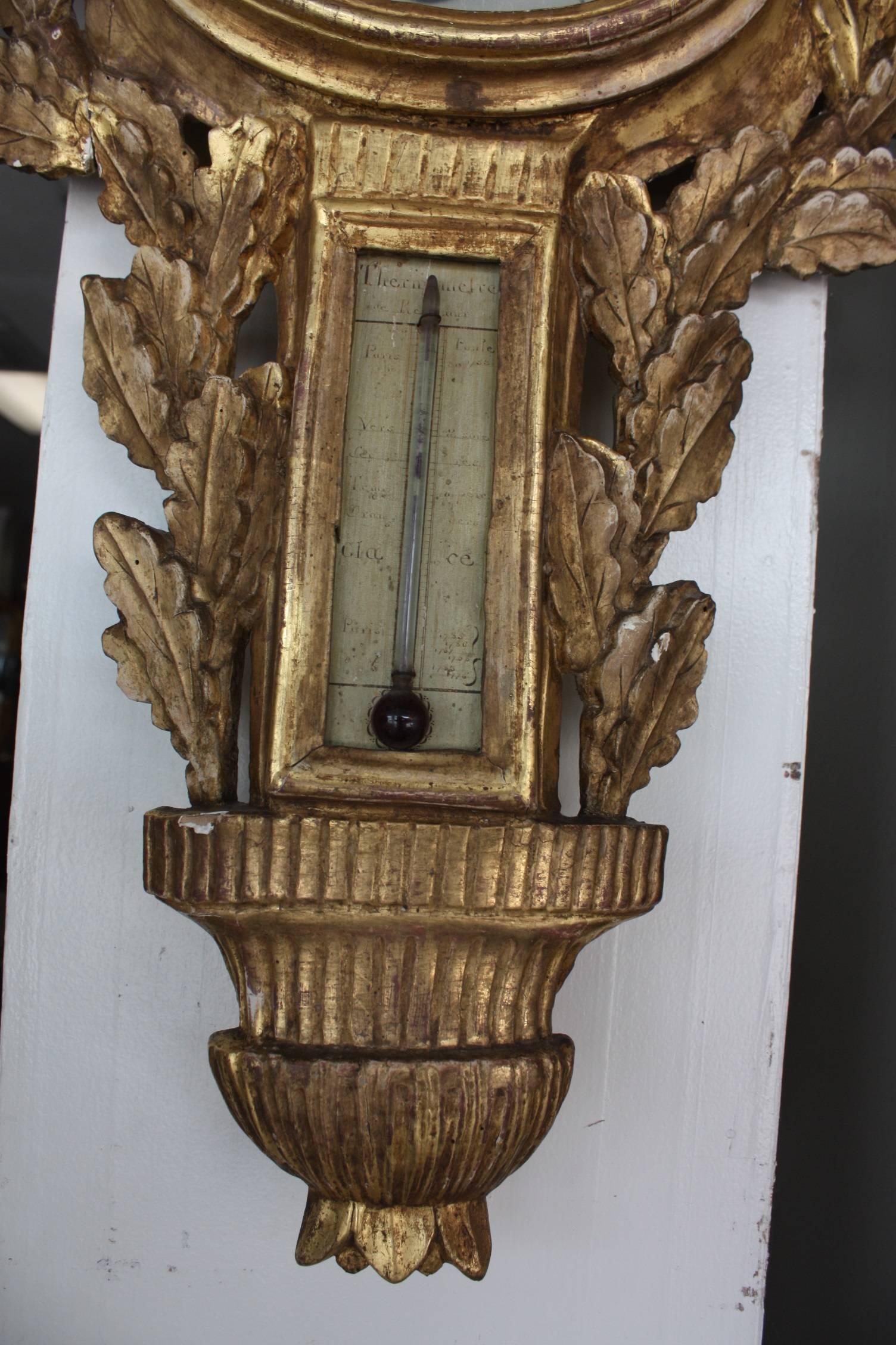 19th Century Louis XVI Painted and Giltwood Barometer