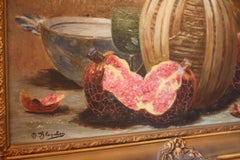 19th Century, Gilt Framed and Signed French Still Life Oil Painting on Canvas