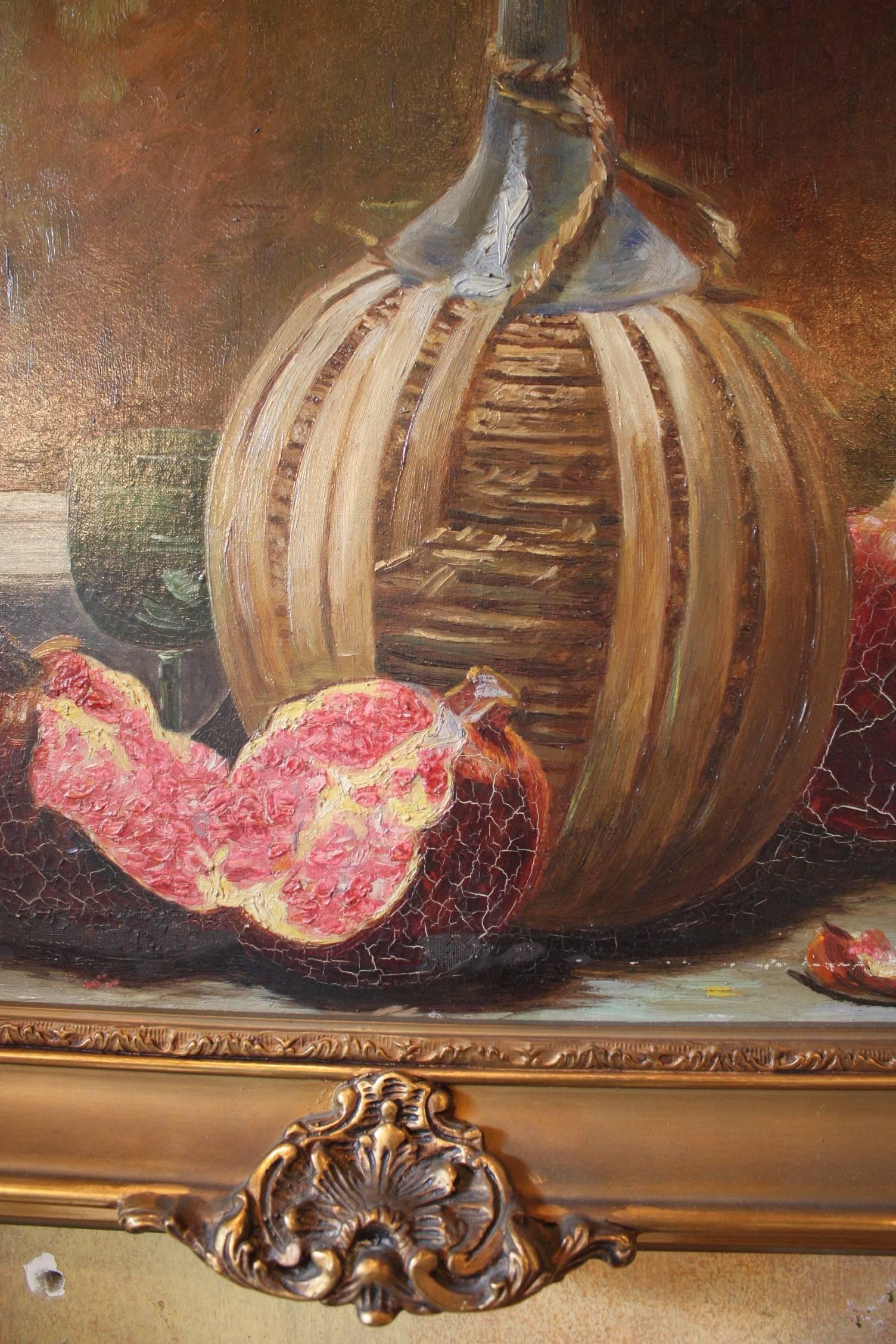 19th Century, Gilt Framed and Signed French Still Life Oil Painting on Canvas In Good Condition For Sale In Fairhope, AL