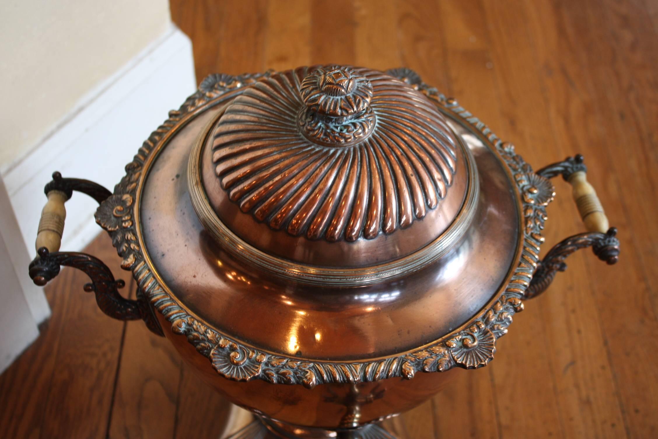 French Copper and Brass Samovar or Tea Urn In Good Condition In Fairhope, AL