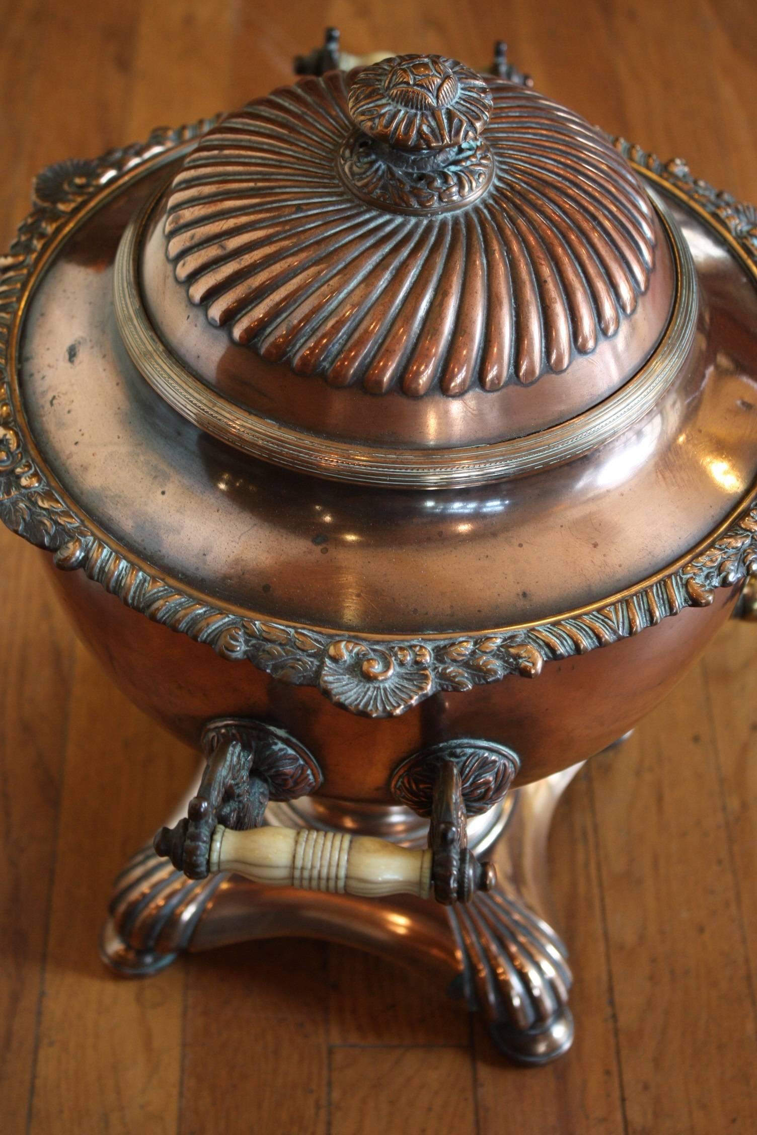 19th Century French Copper and Brass Samovar or Tea Urn