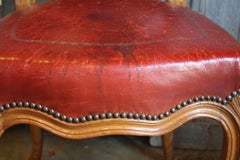 Set of Eight Louis XV Style Leather with Toile Dining Chairs