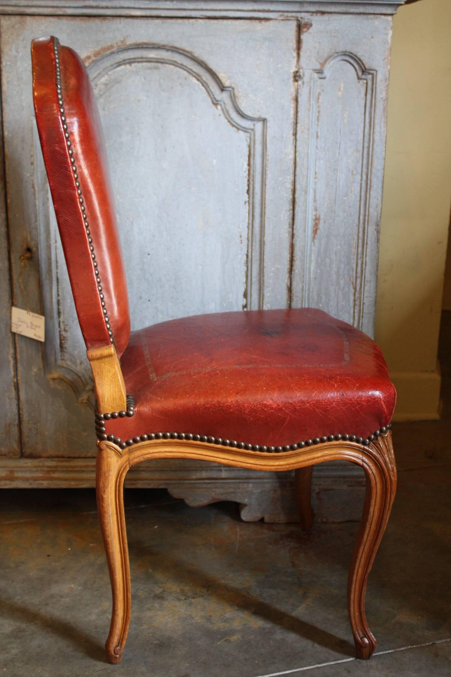 Set of Eight Louis XV Style Leather with Toile Dining Chairs 1