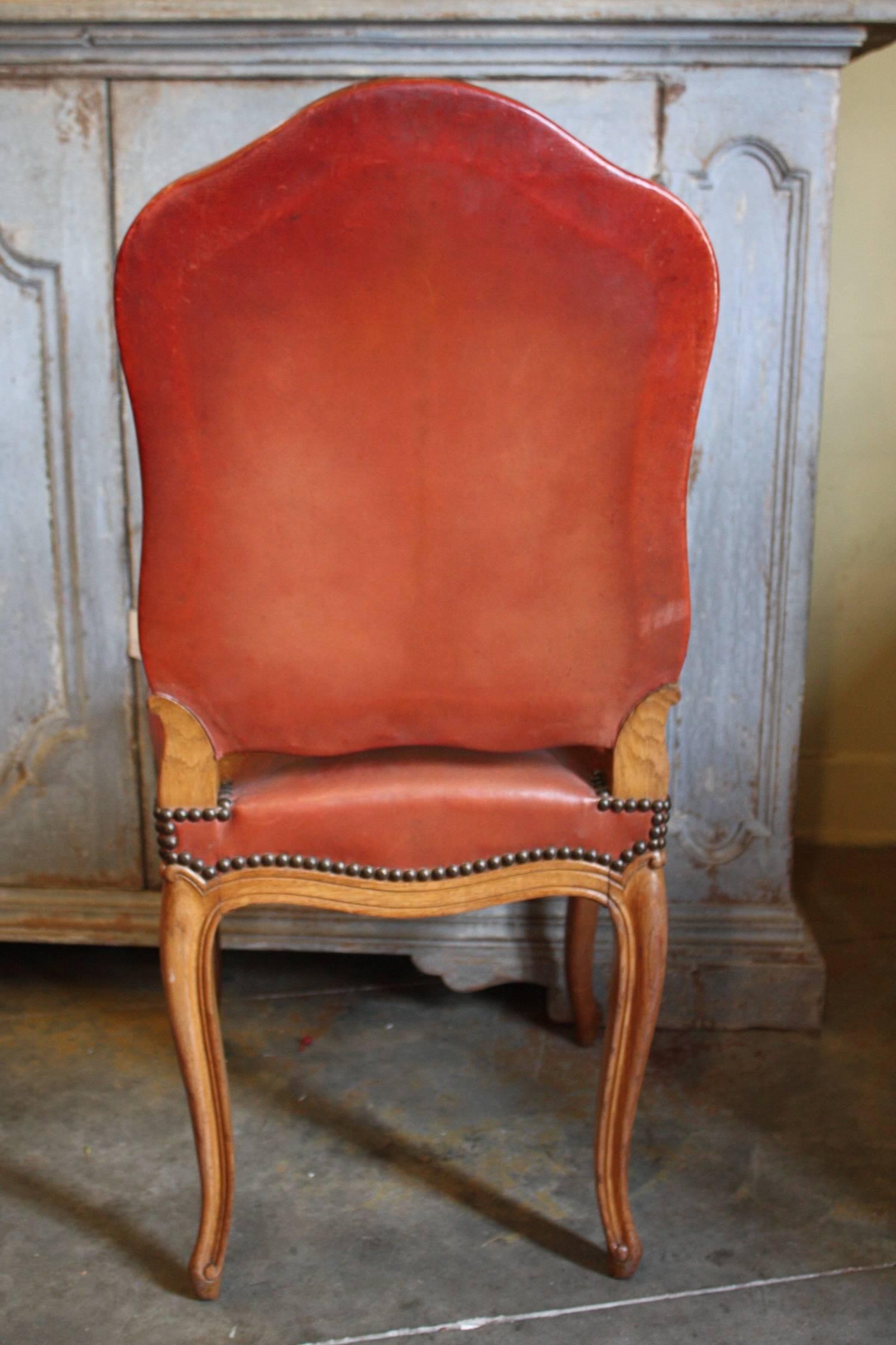 Set of Eight Louis XV Style Leather with Toile Dining Chairs 4