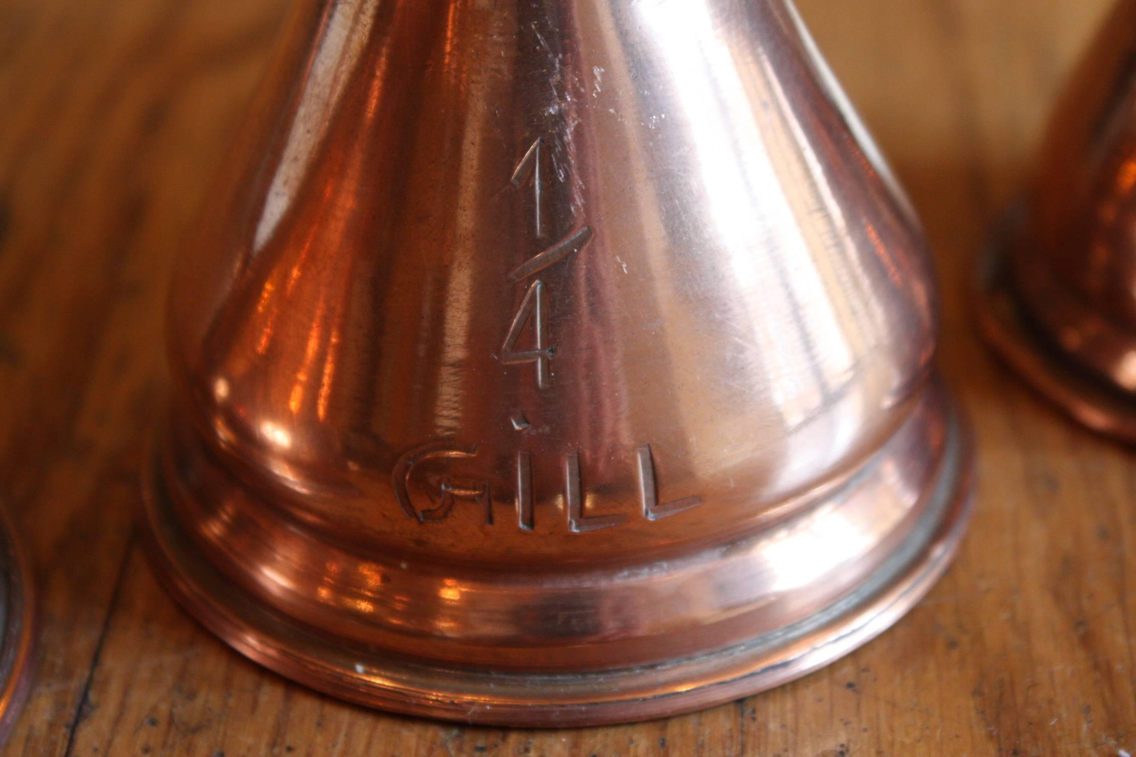 Matched Set of Four Small 19th Century Copper Pitchers with Stamps 3