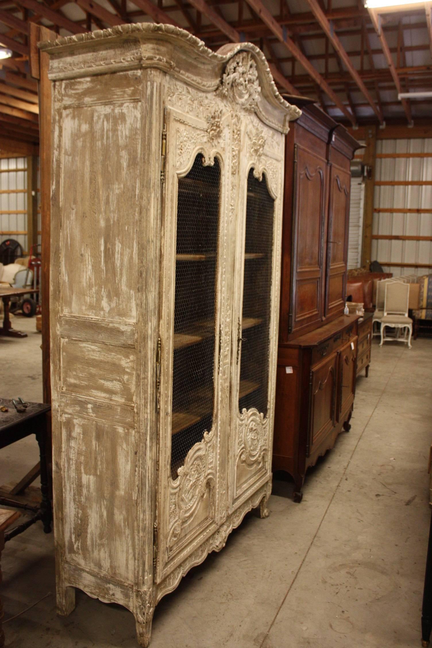 Carved and Painted Oak Armoire 1