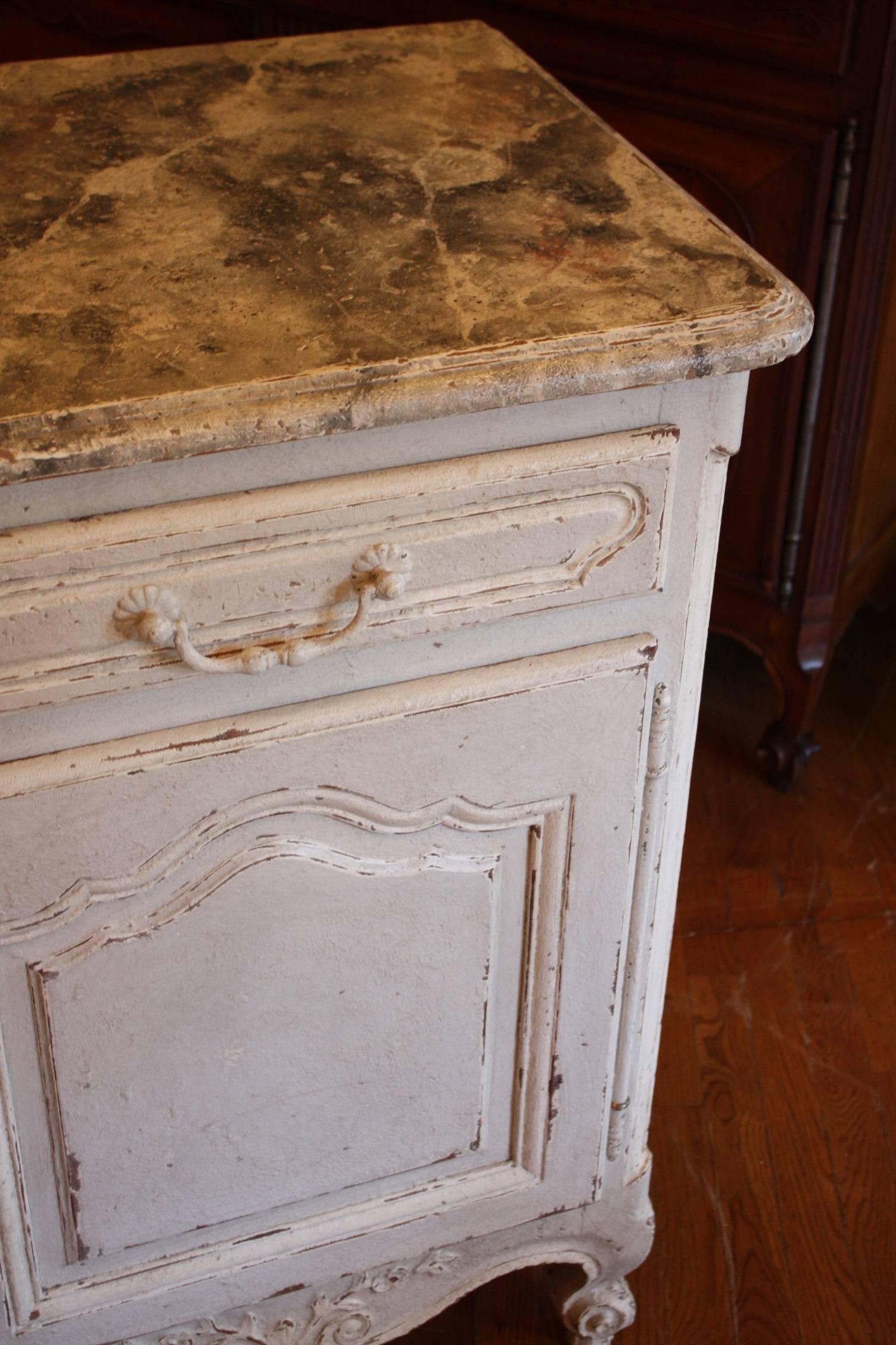 French Hand-Painted Single Door Cabinet with Faux Painted Marble Top 1
