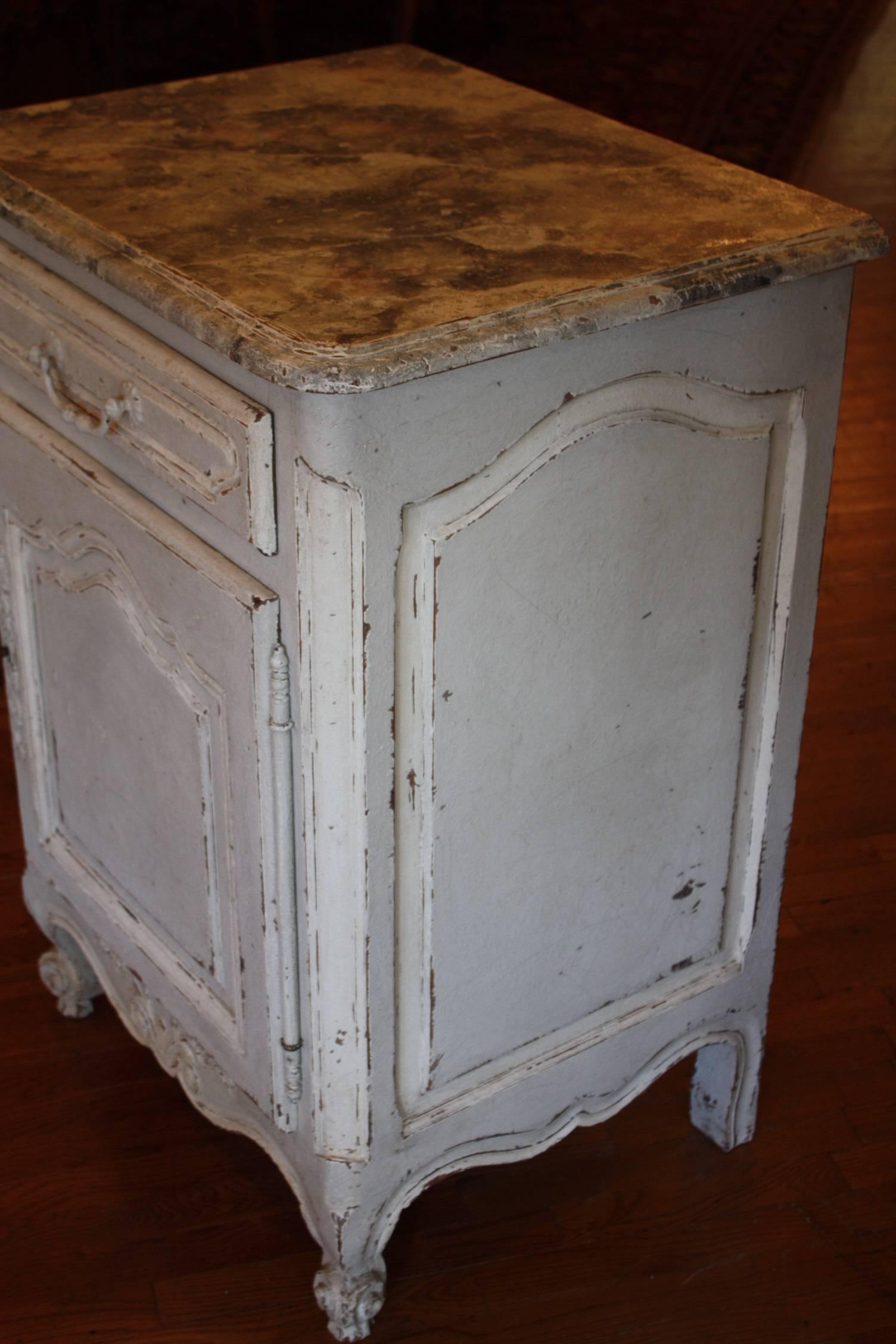 French Hand-Painted Single Door Cabinet with Faux Painted Marble Top 2