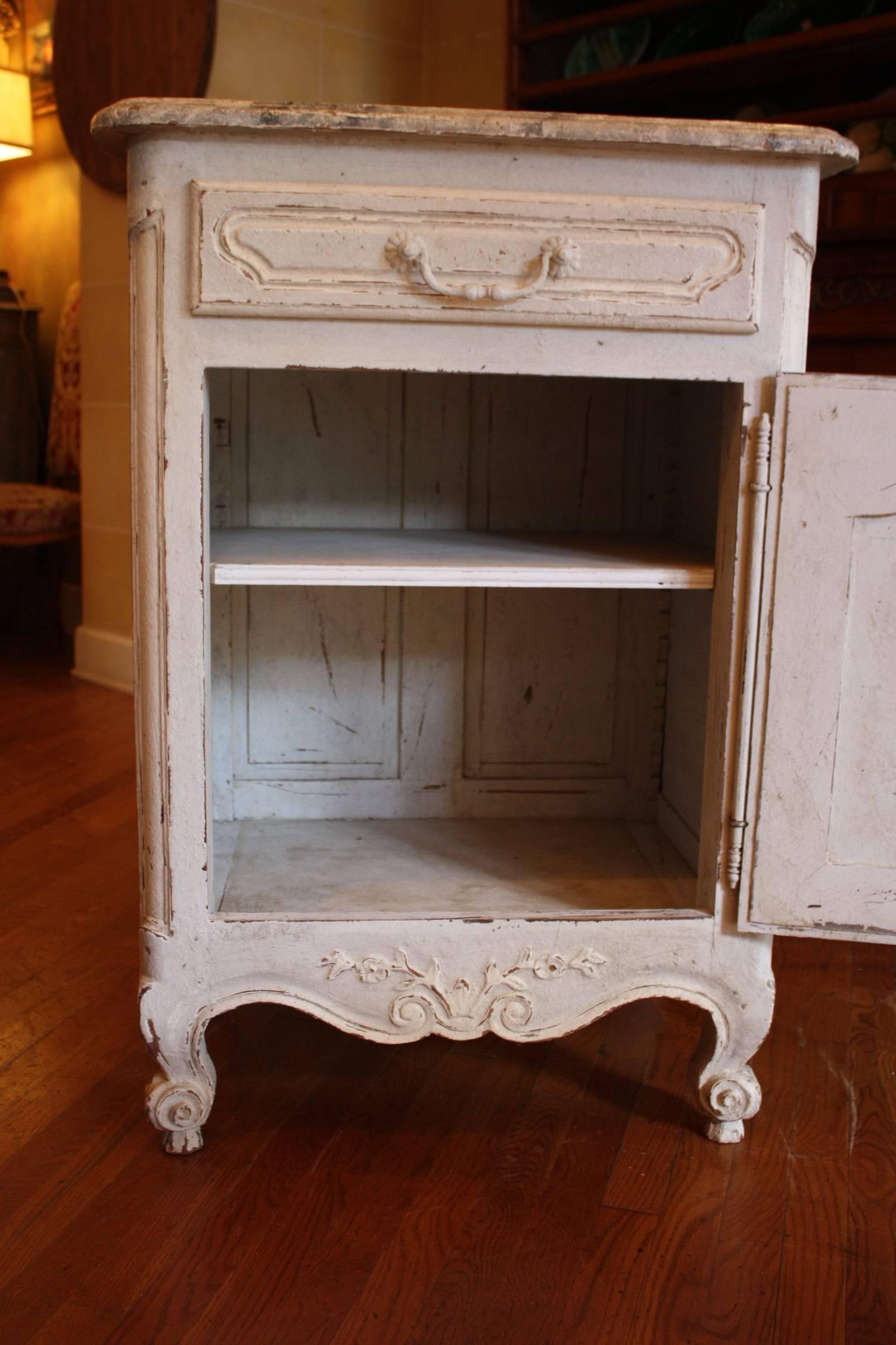 French Hand-Painted Single Door Cabinet with Faux Painted Marble Top 4