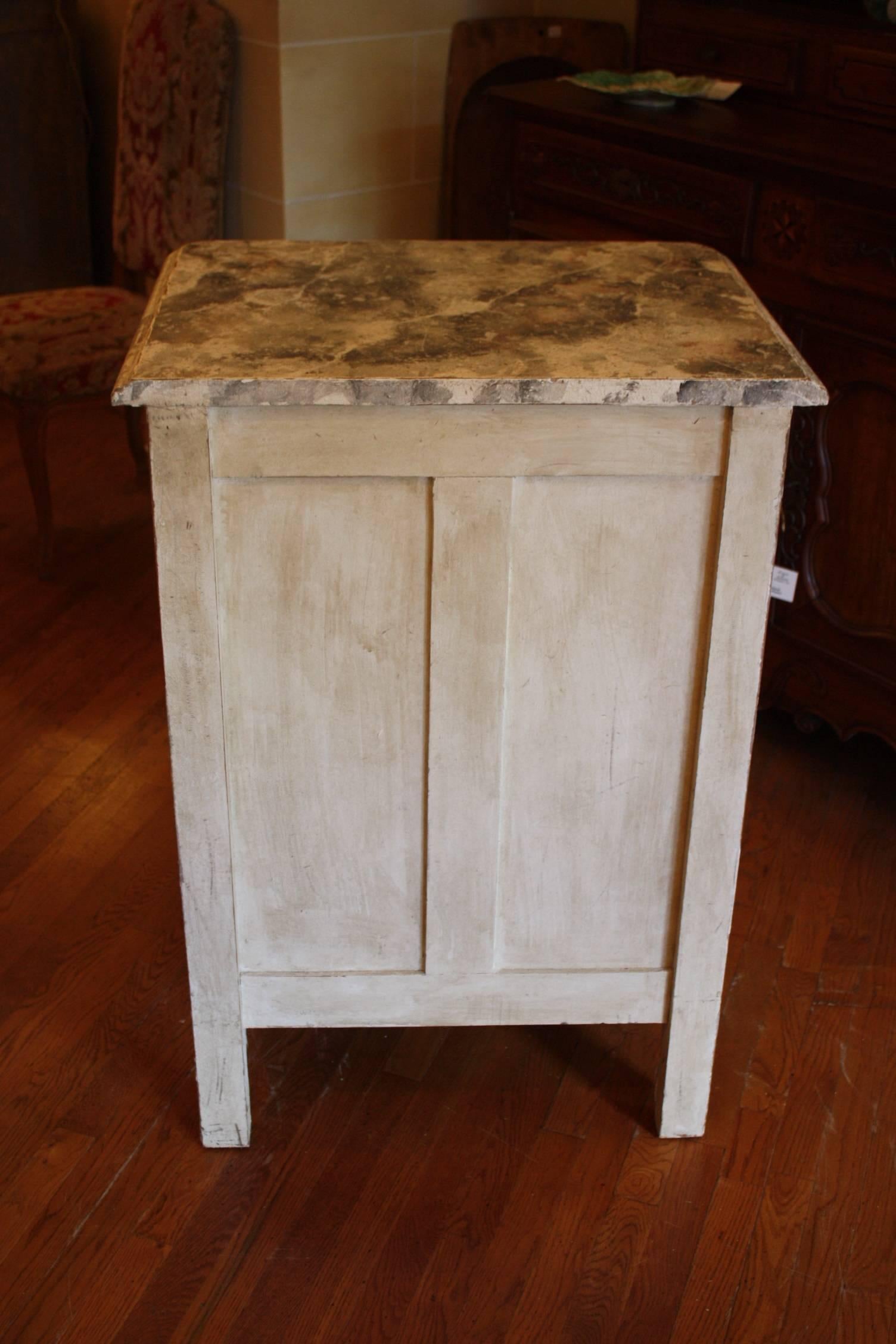 French Hand-Painted Single Door Cabinet with Faux Painted Marble Top 5