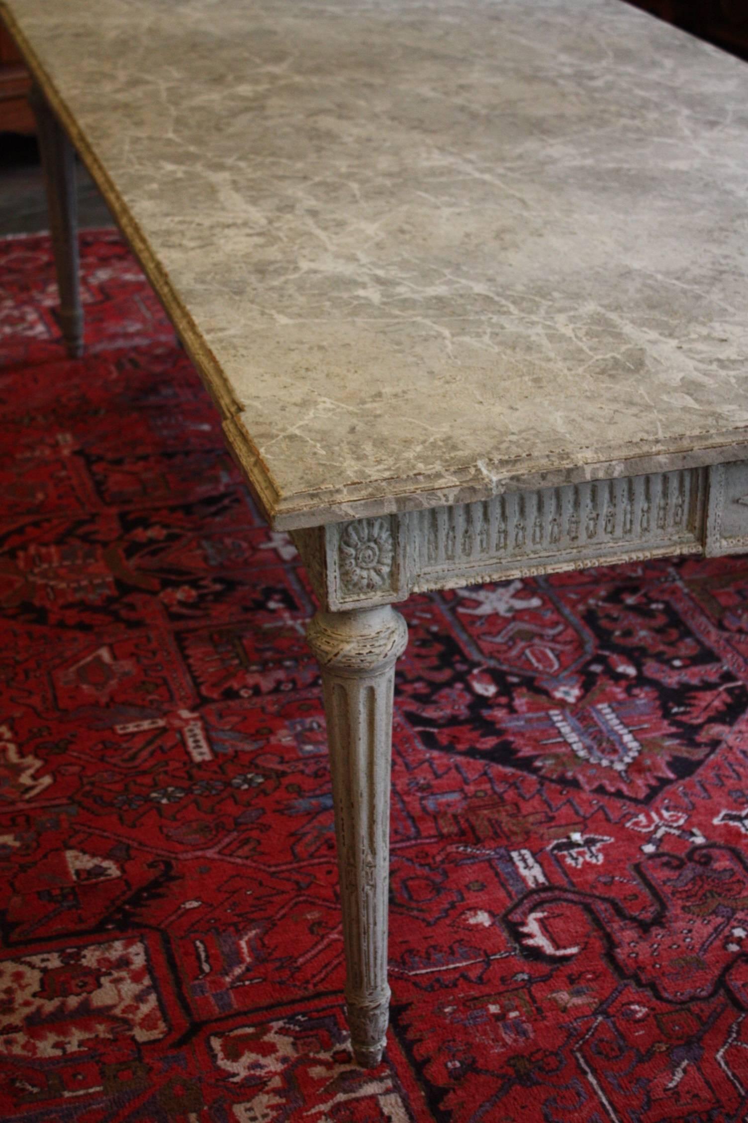19th Century French Painted Dining Room Table with Faux Marble Top 1