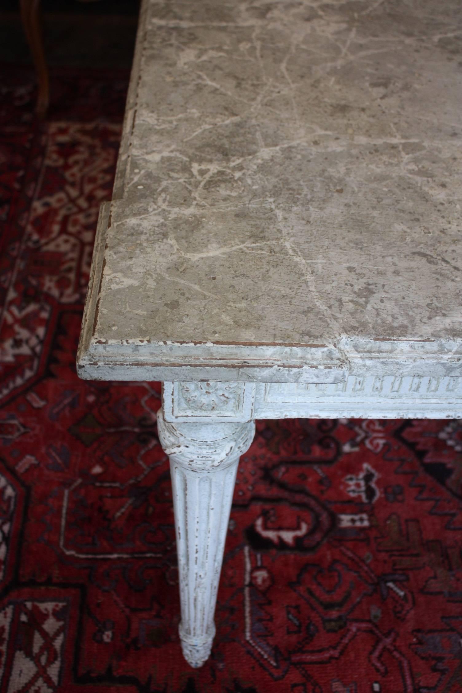 19th Century French Painted Dining Room Table with Faux Marble Top 4