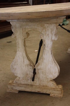 Two Italian Style Solid Painted Pine Console Tables with Iron Stretcher