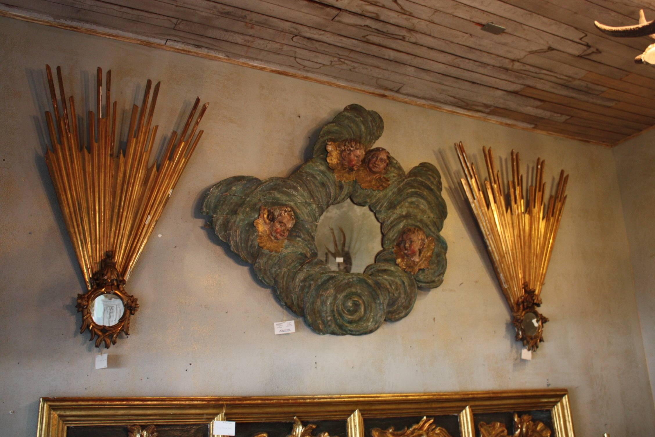 This pair of antique Italian architectural elements from a church in Italy are such a statement. These would be beautiful to display flanking another piece of art as we have displayed in image, or a fireplace on two opposing walls.