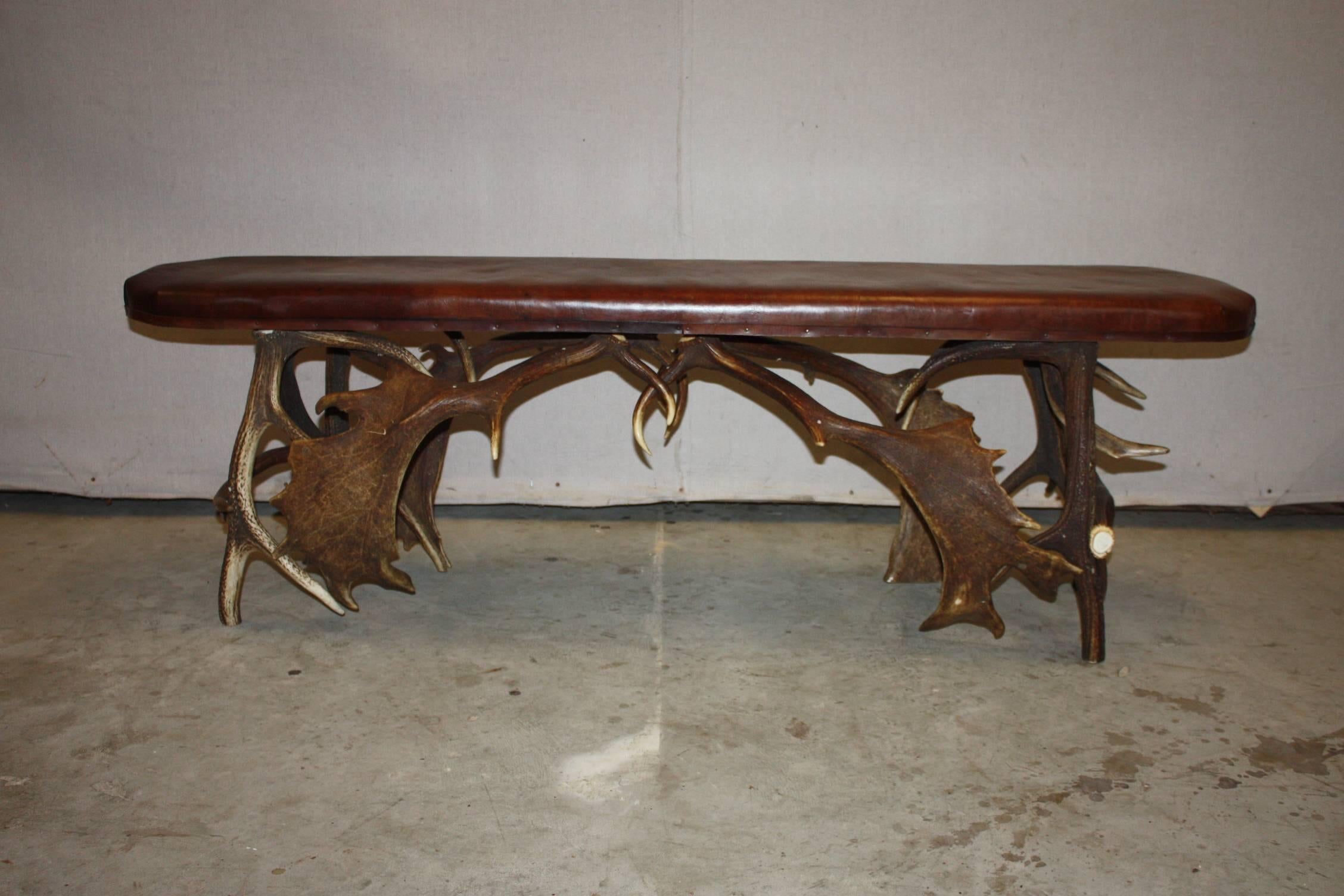 Fallow Deer Antler Bench with Leather Top 4